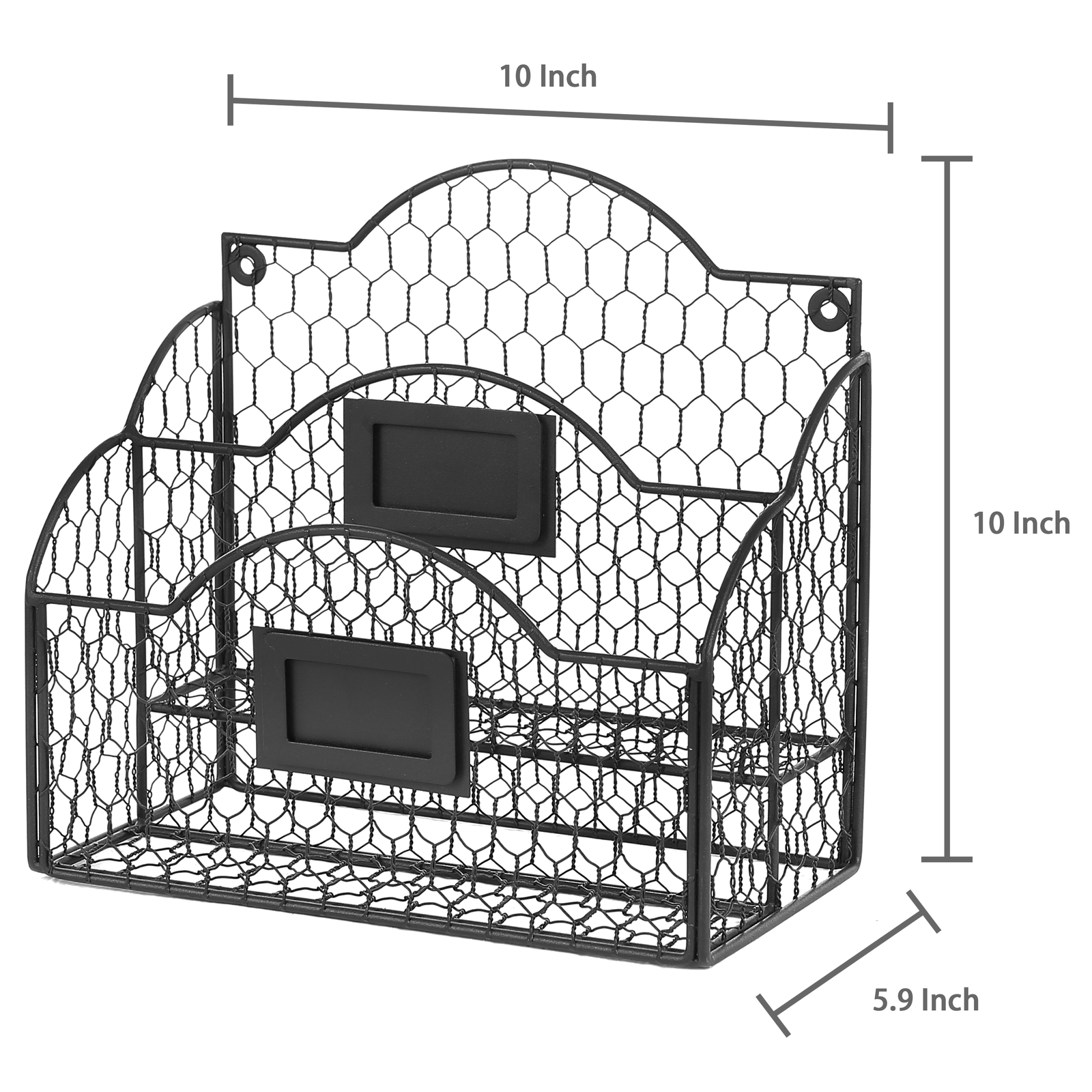 Black Metal Chicken Wire Wall Mounted Mail Sorter, Desktop Stationery Organizer
