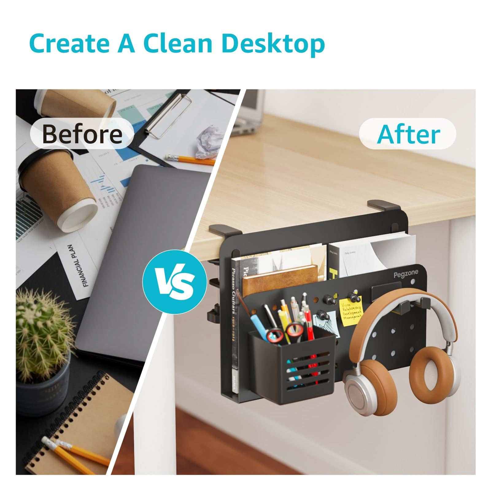 Desk Side Storage Organizer Clamp Mount Laptop Holder Pegboard Accessories note