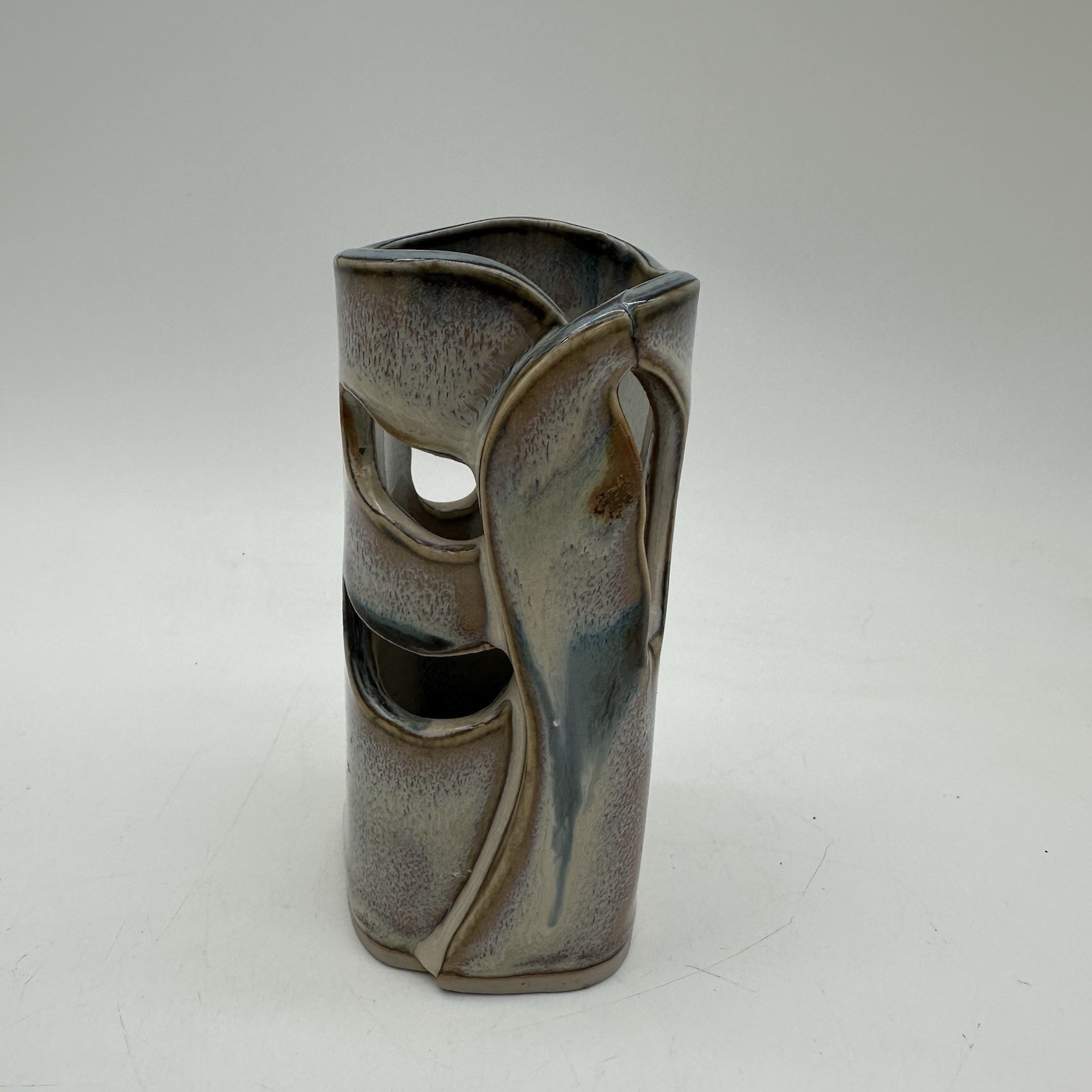 Vintage Bay Pottery Desktop Organizer Pen Holder Handmade Drip Glaze Art 5”