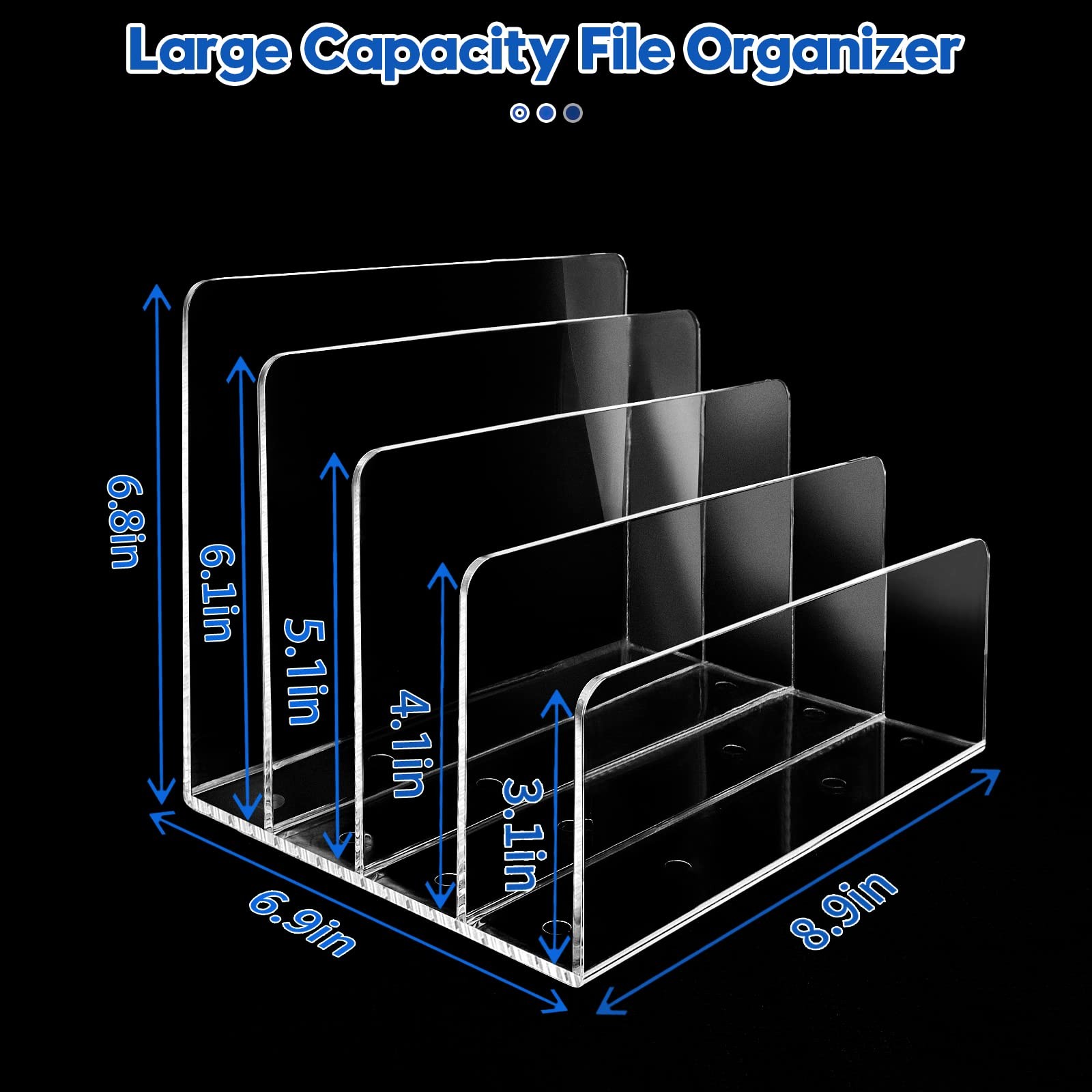 4 Section Acrylic File Organizer, Clear Desk Organizer and 1PCS,
