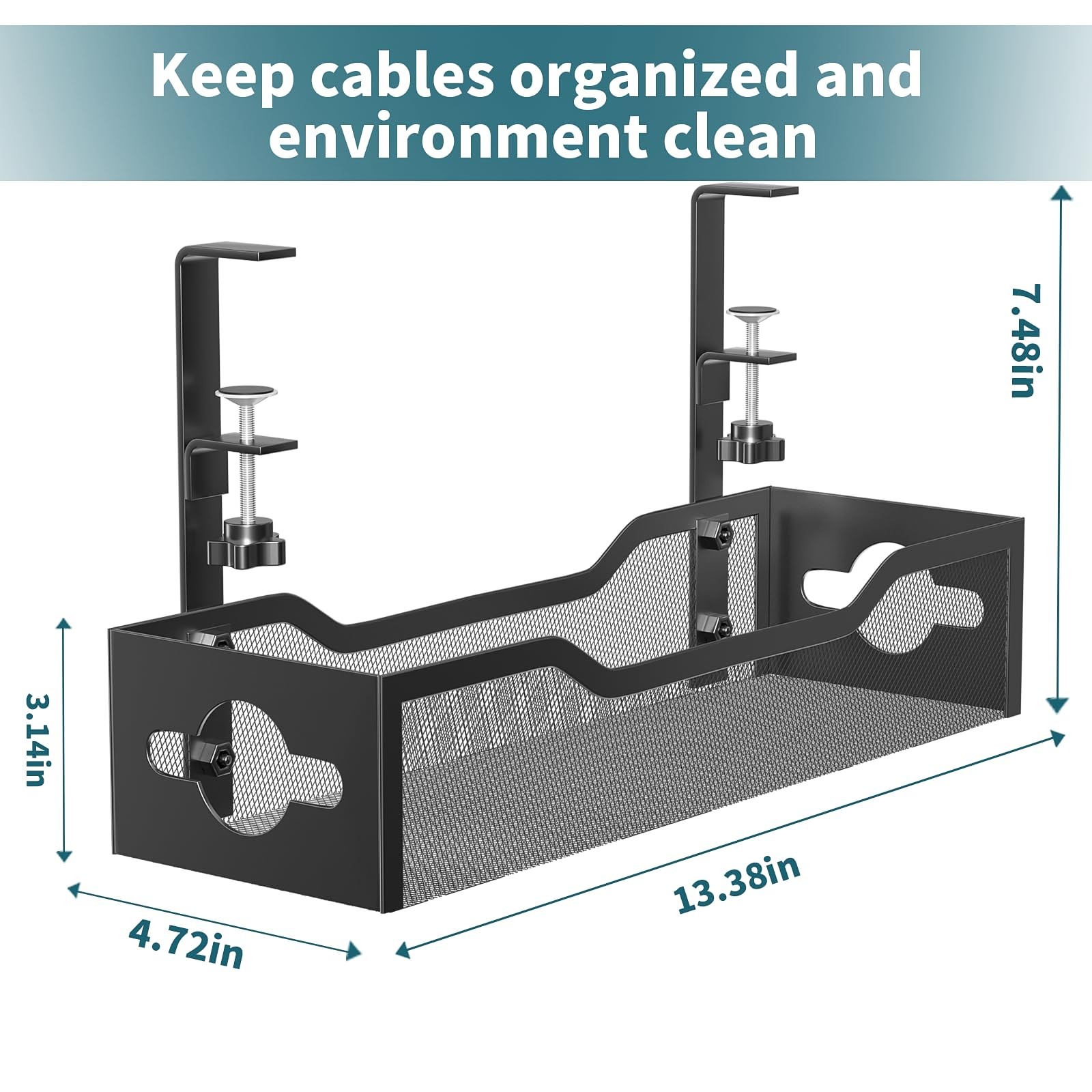Under Desk Cable Management Tray No Drill, Metal Mesh 13.38″, Black