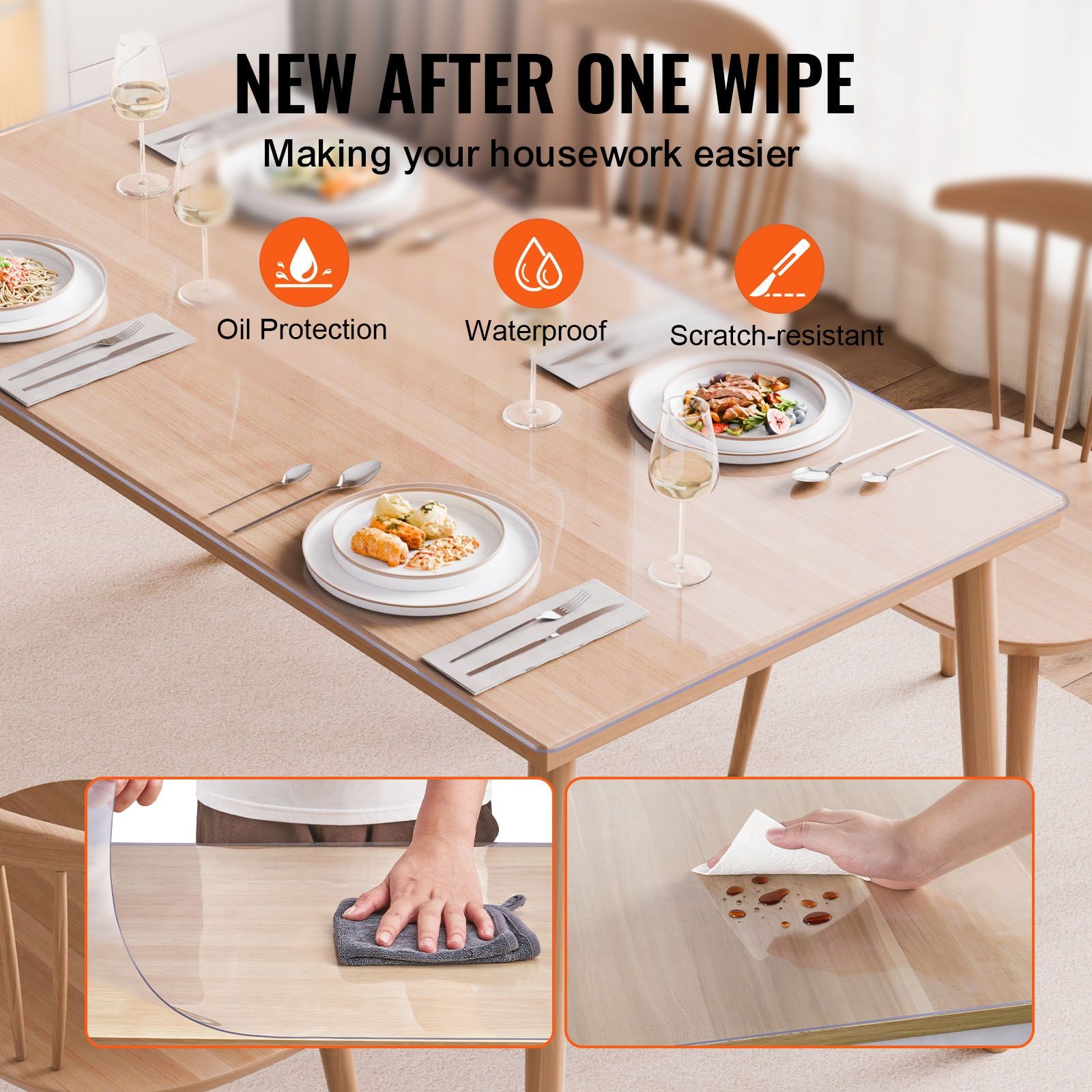 Plastic Table Cover, 24 x 48 Inch 2.0 mm Thick Clear Table Protector, Rectangle