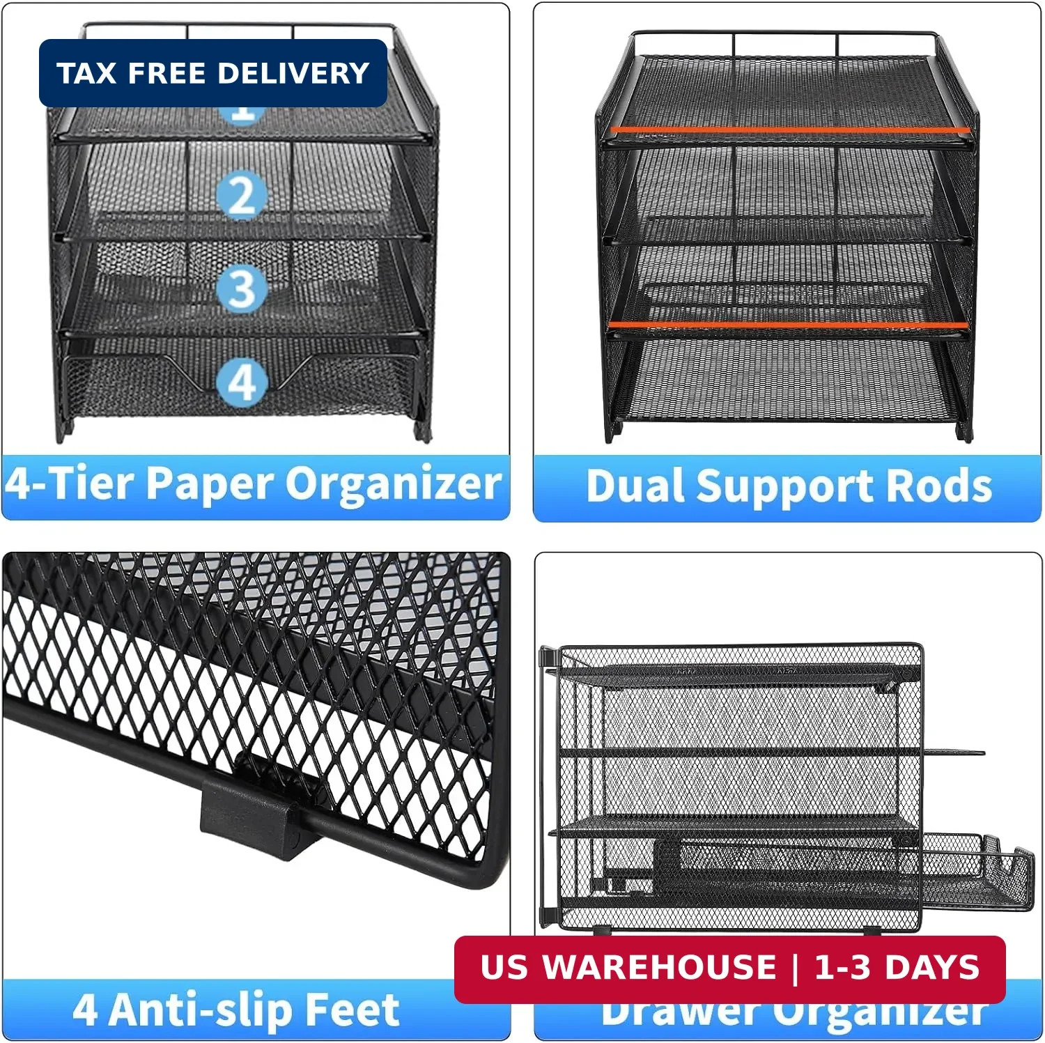 OPNICE Desk Organizers and Accessories, 4-Tier Desktop File Organizer with Drawe