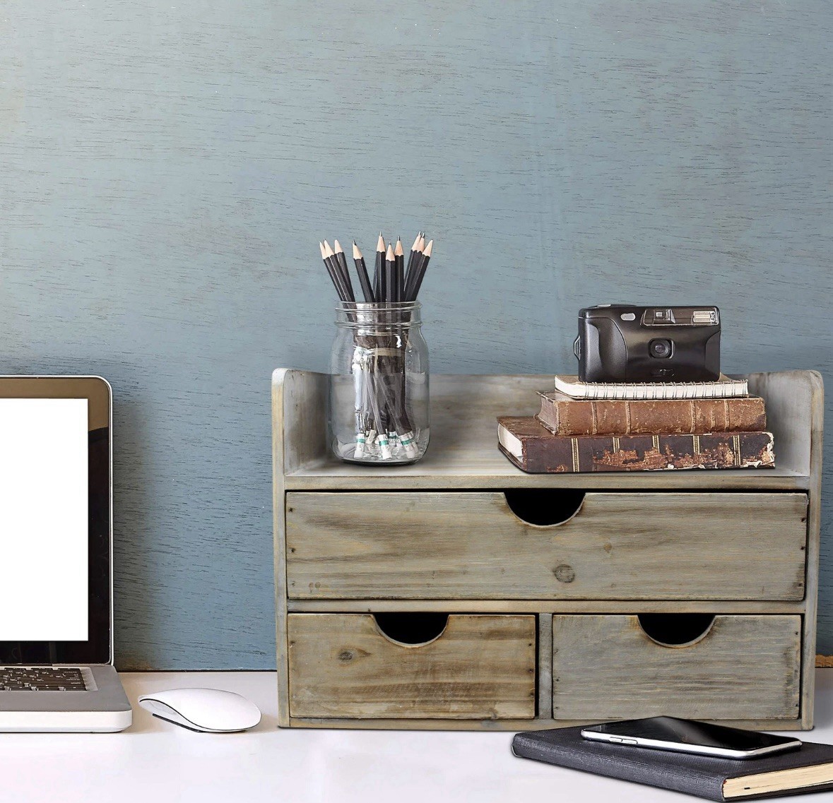 Rustic Wooden Office Desk Organizer Rack for Desktop, Tabletop, Office Supplies
