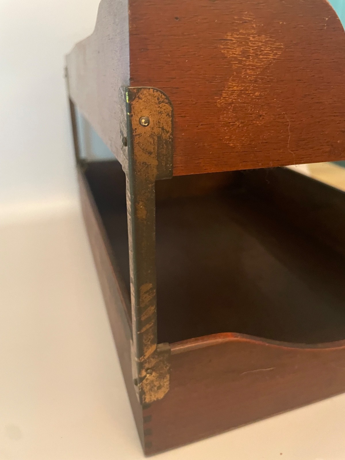Vintage Wood Metal Letter Tray 2 Tier Desk Organizer Stacking File Damaged