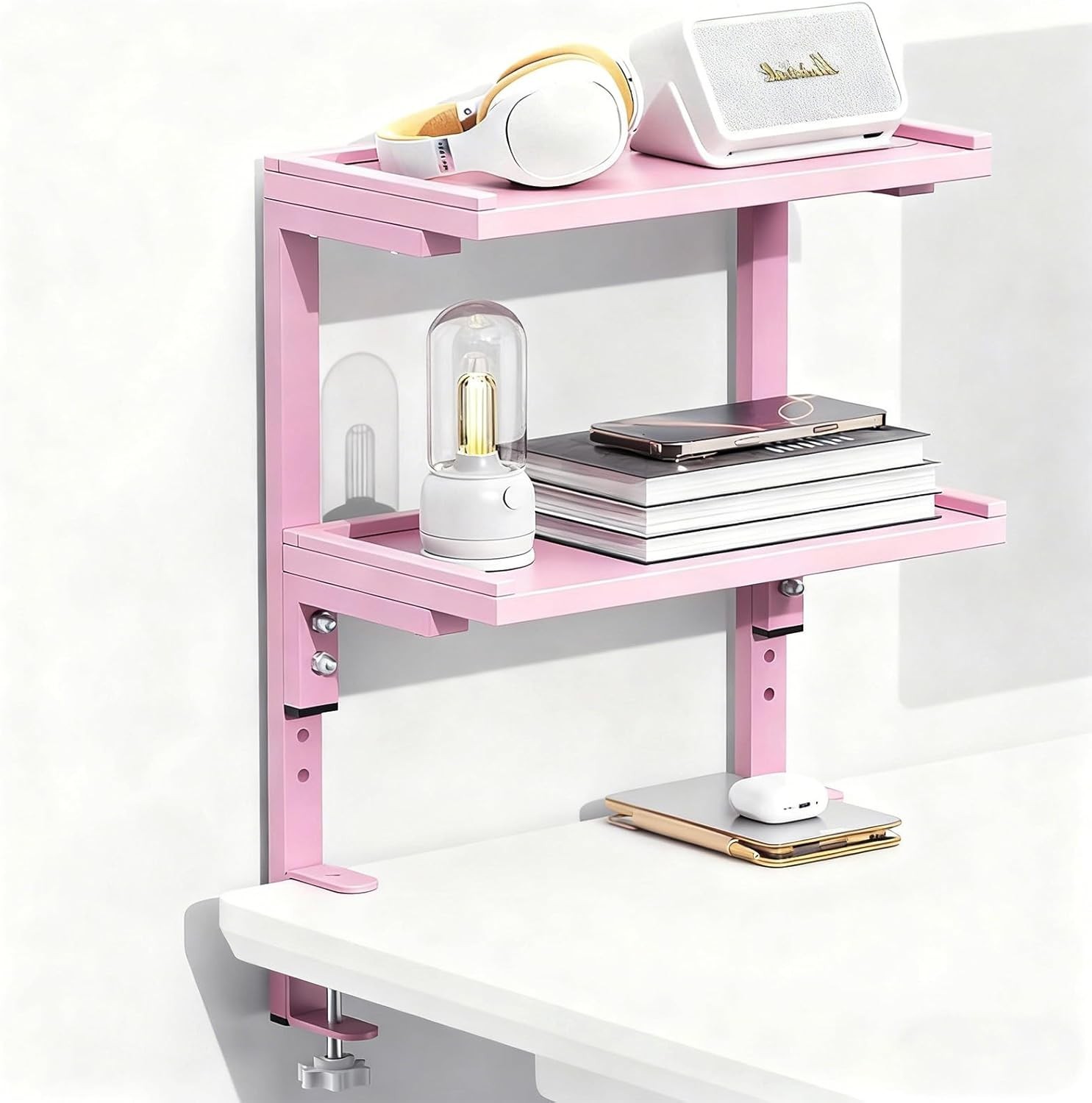 clamp on Desk Shelf Office Desk Shelves Organizer Wood Desktop Supplies New