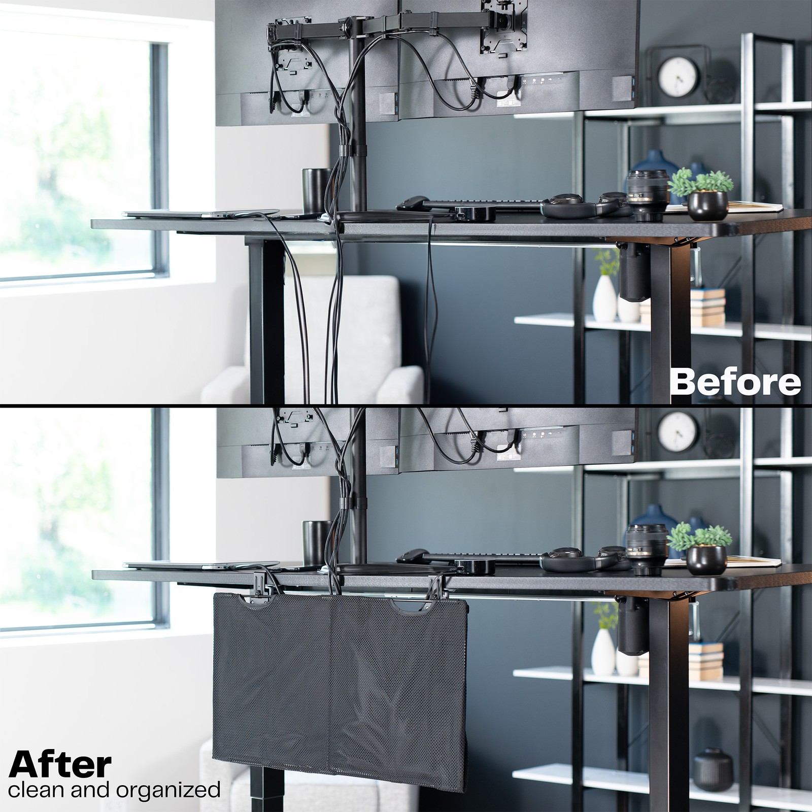 VIVO Black Clamp-on 24″ Privacy & Cable Management Sleeve Panel Kit for Desk