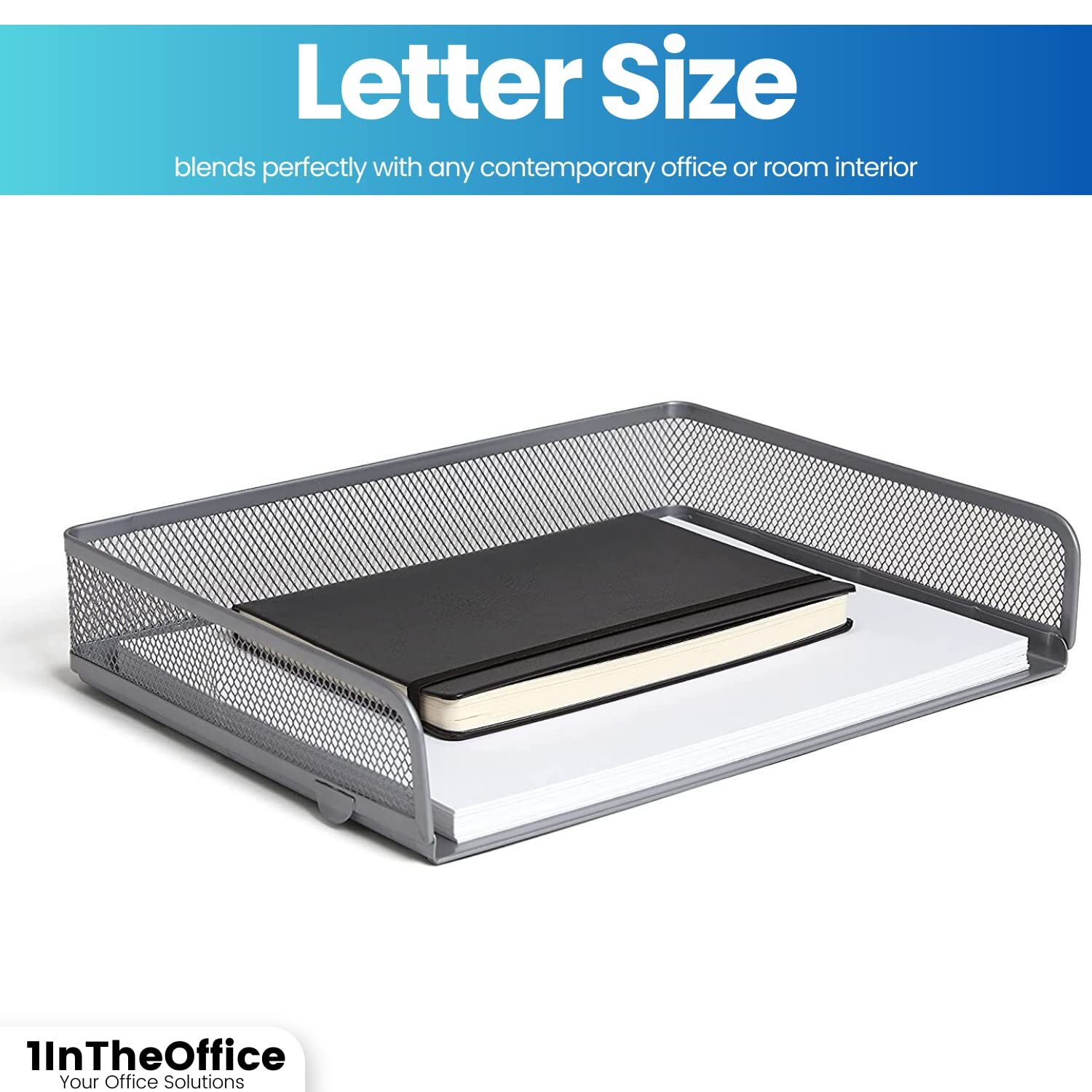 Desk Tray Letter Size Stackable Side Load Silver Mesh 2 Pack Office