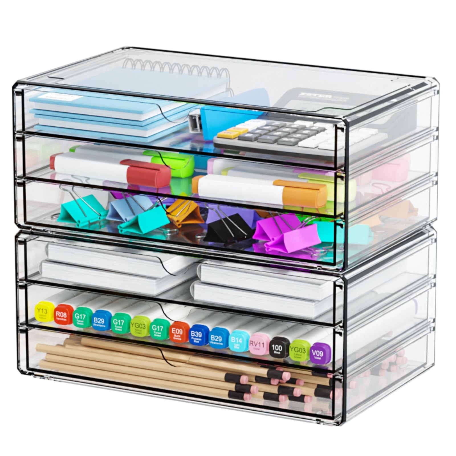 Yieach 2 Pack Acrylic Storage Drawers With 6 Large-6 Drawers-2Pack, Clear