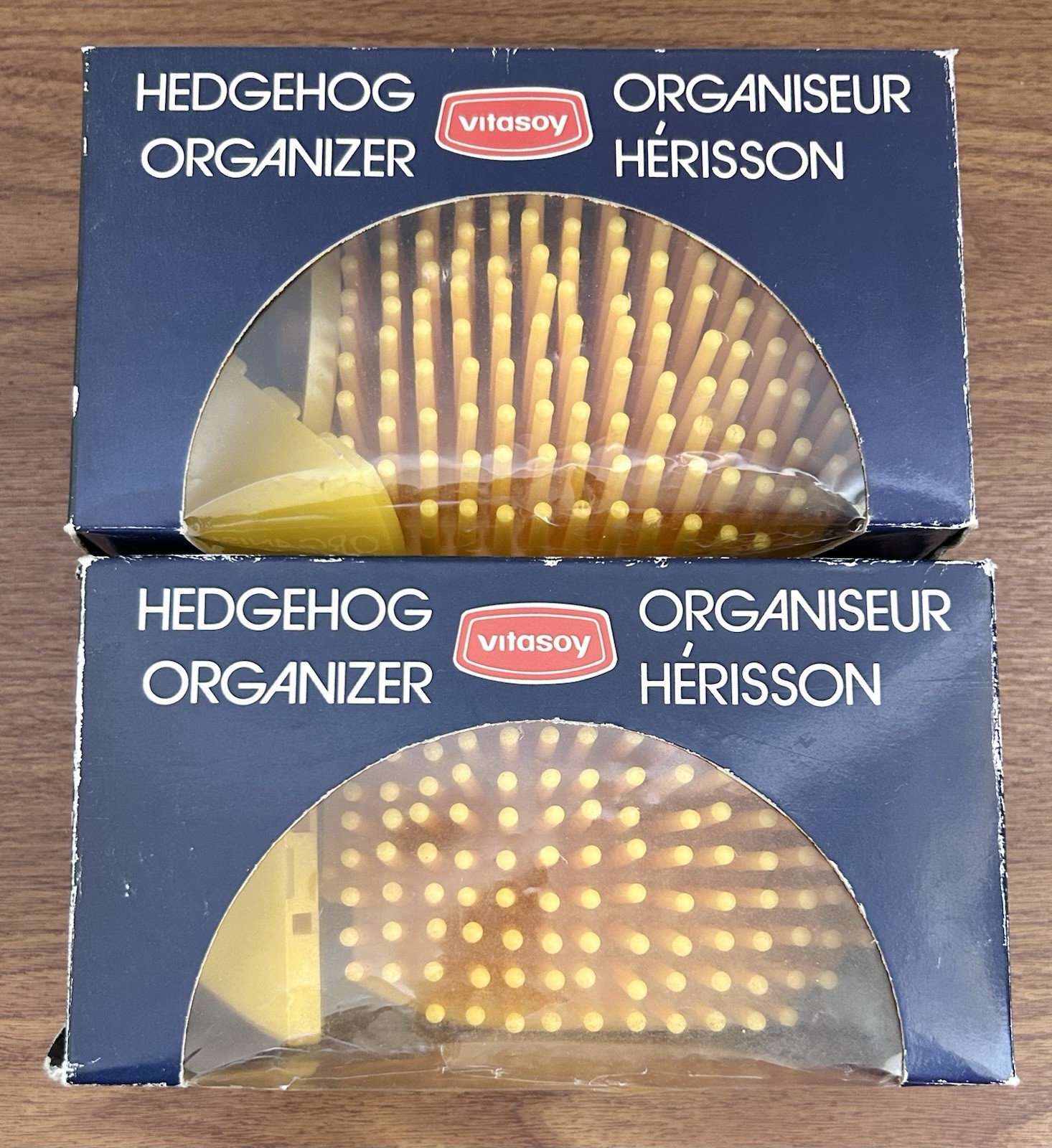 Lot of 2 VTG Hedgehog Pen Organizers w/ Pencil Sharpeners Yellow HK Vitasoy NOS