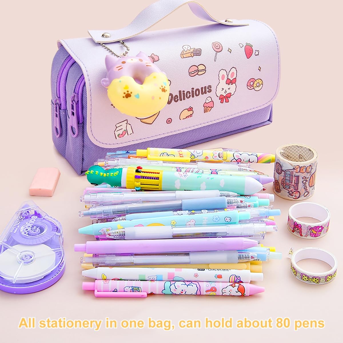 Pencil Case for Girls, Kids Large Capacity Cute Pencil Box with Compartments …