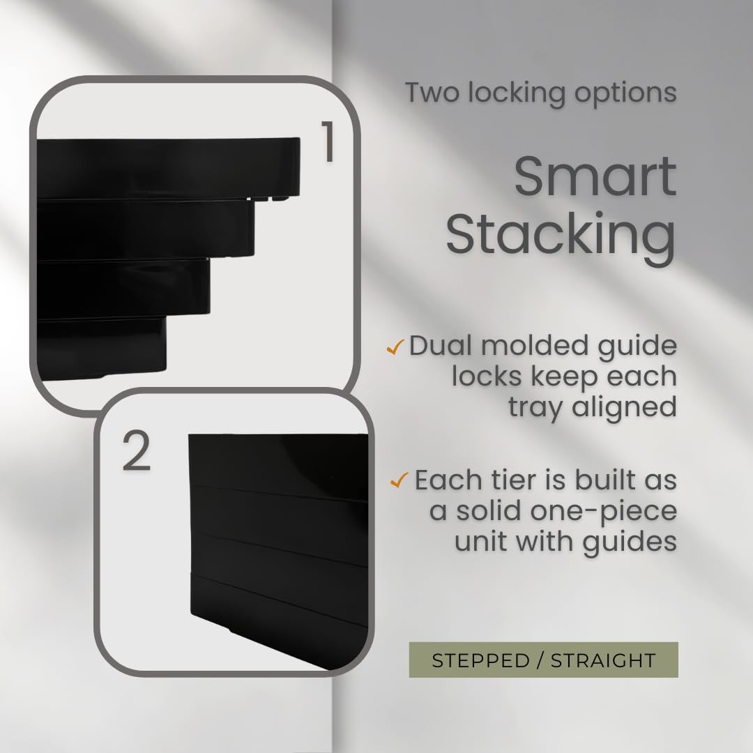 Black 4 Tier Stackable Letter Tray Front Load Office Document Paper Organizer