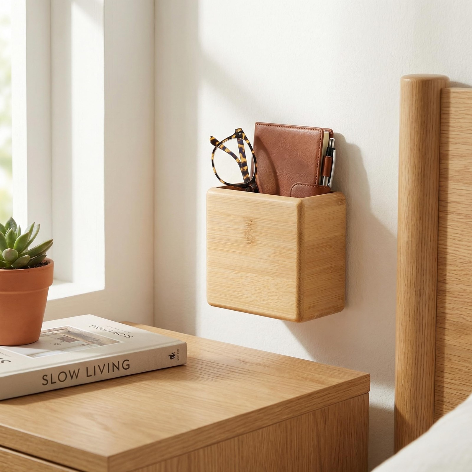 Remote Control Holder Wall Mount – Wood Remote Caddy Organizer for Bedside Co…