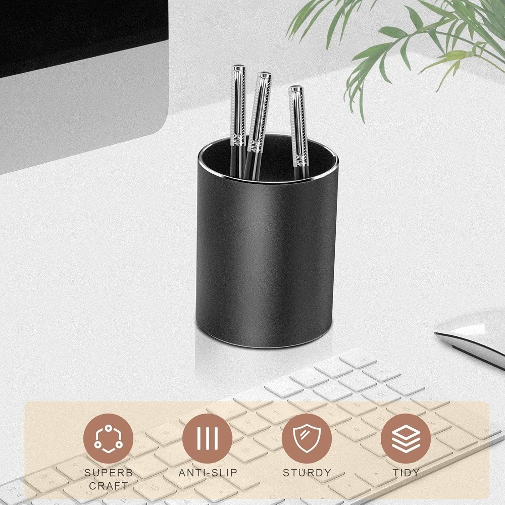 Metal Pen Holder Aluminum Pencil Holder for desk, Round Desktop Organizer and