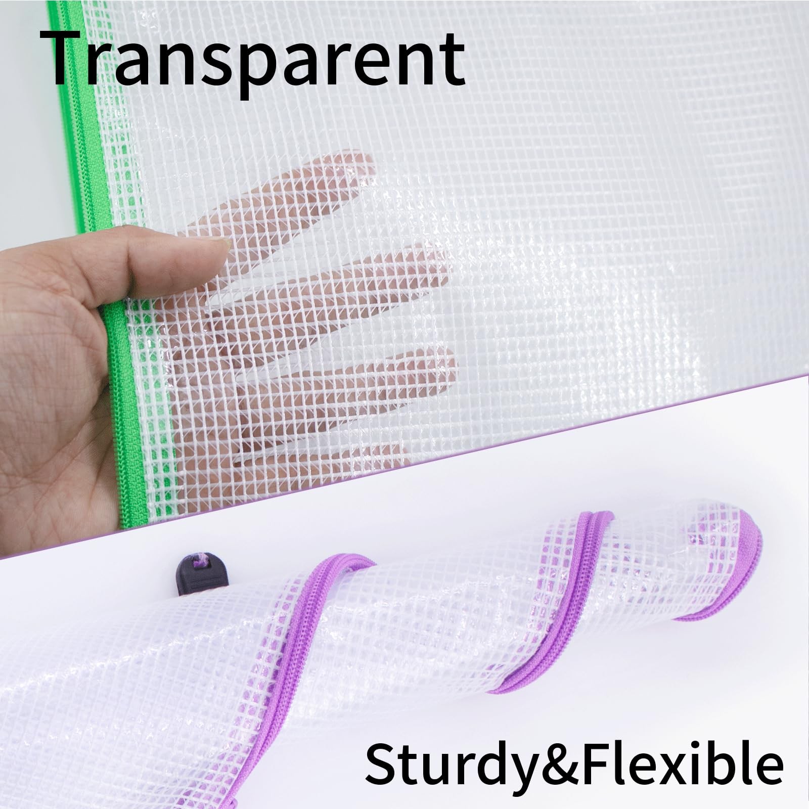 24 PCS Mesh Zipper Pouch Bags A4 Waterproof Plastic Storage Document Folders