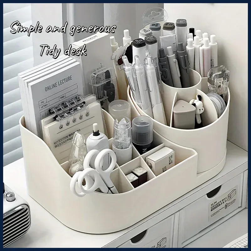 2 in 1 Rotating Desk Organizer 360 Pen Holder Large Storage Caddy