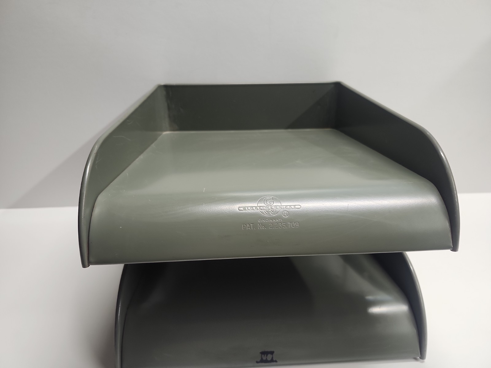 Vintage Globe-Wernicke 2 Tier Metal Paper Tray File Organizer Mid-Century Grey