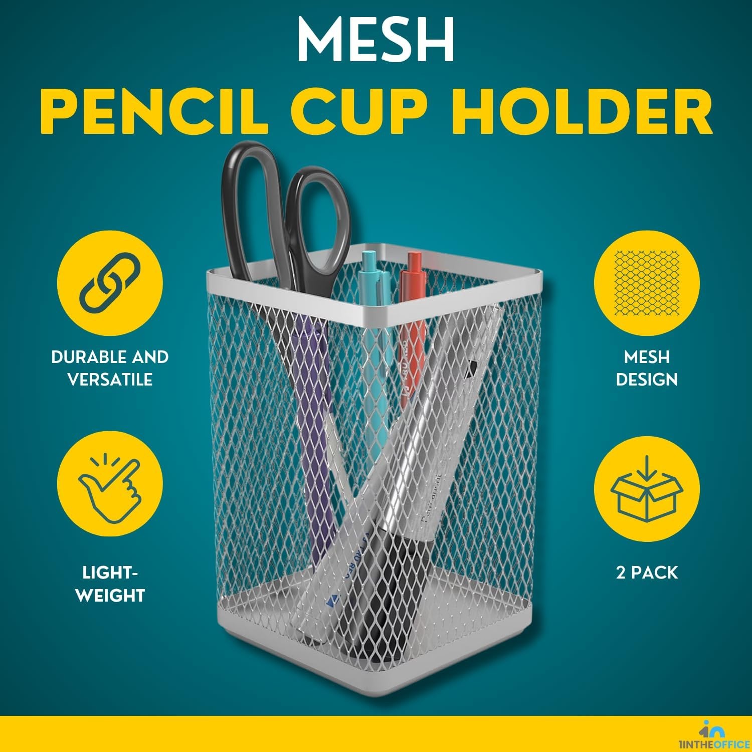 Large Pen Holder Big Tall Pencil Cup Silver Wire Mesh 2 Pack