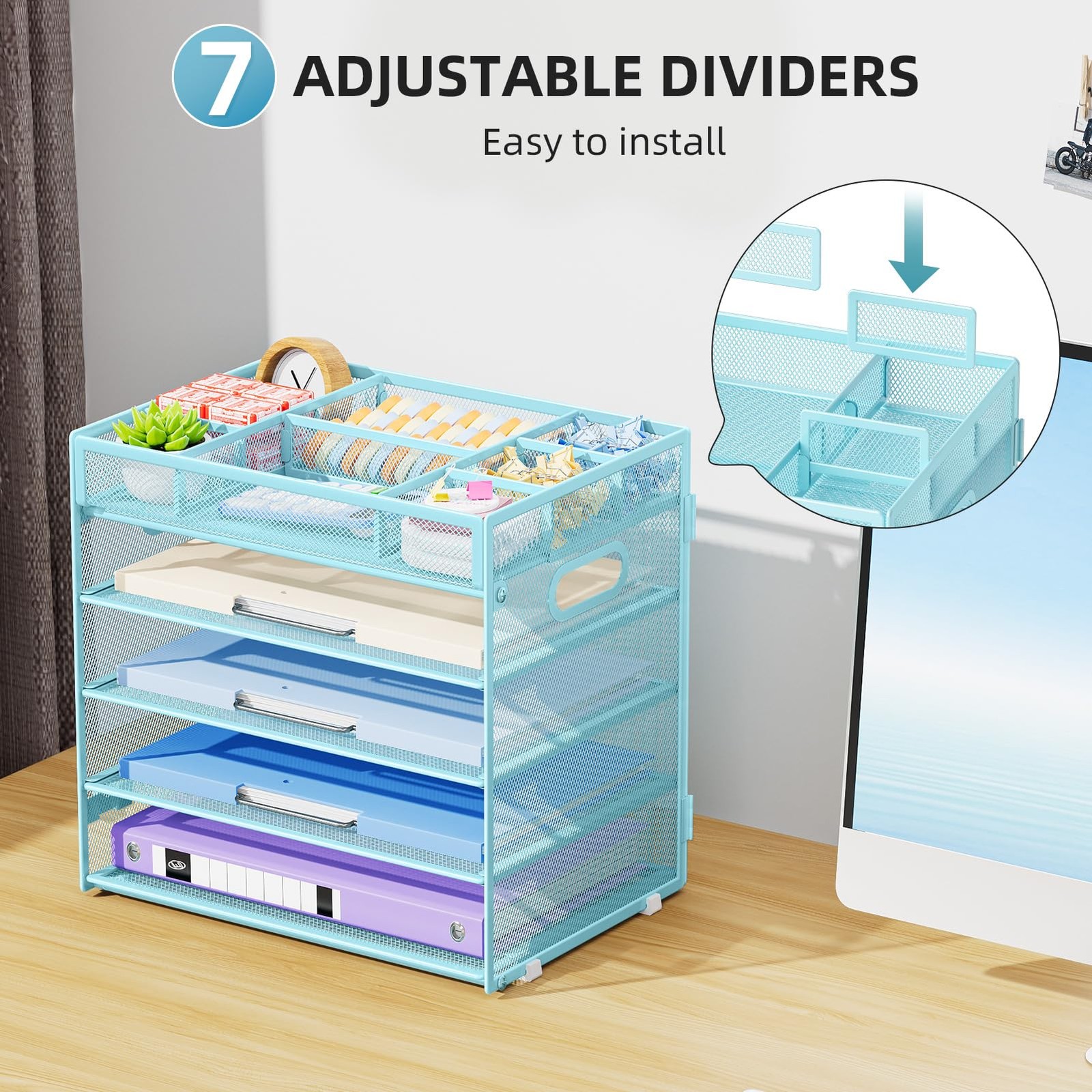 5 Tier Paper Organizer Letter Tray, Mesh Desk File Organizer with Handle, Pap…
