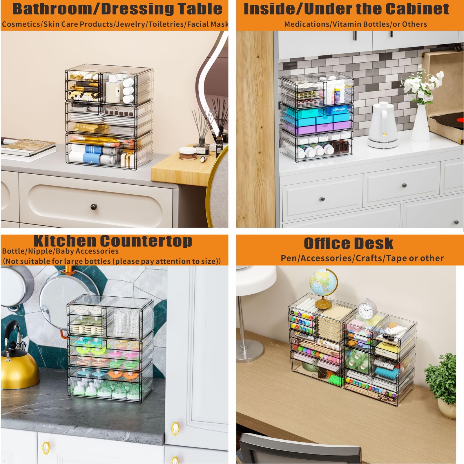 Yieach 3Pack Clear Drawer Organizers Stackable,Acrylic Storage Drawers With 1…