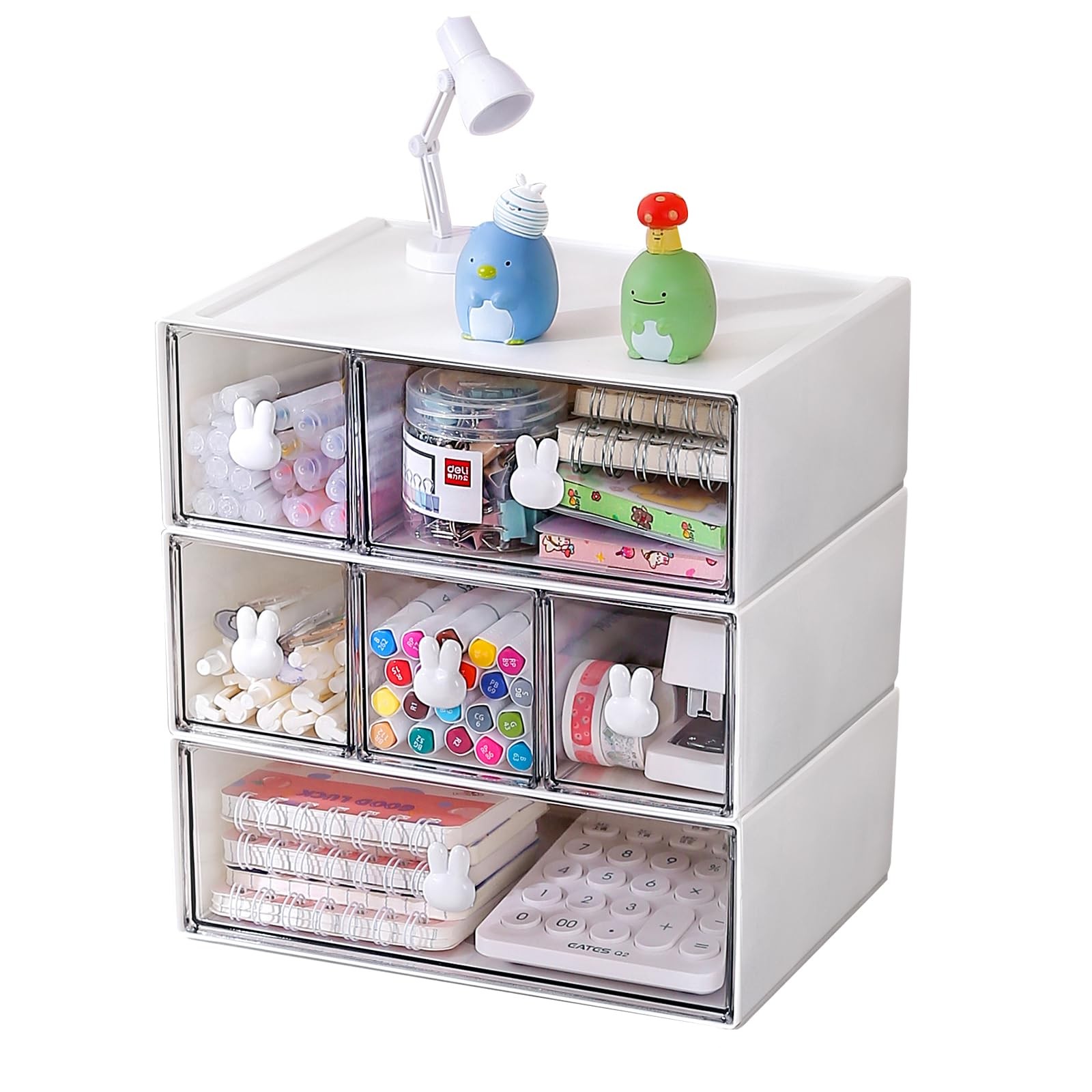 Jydesicr Plastic Desk Organizer with Drawers,Desktop Drawers White