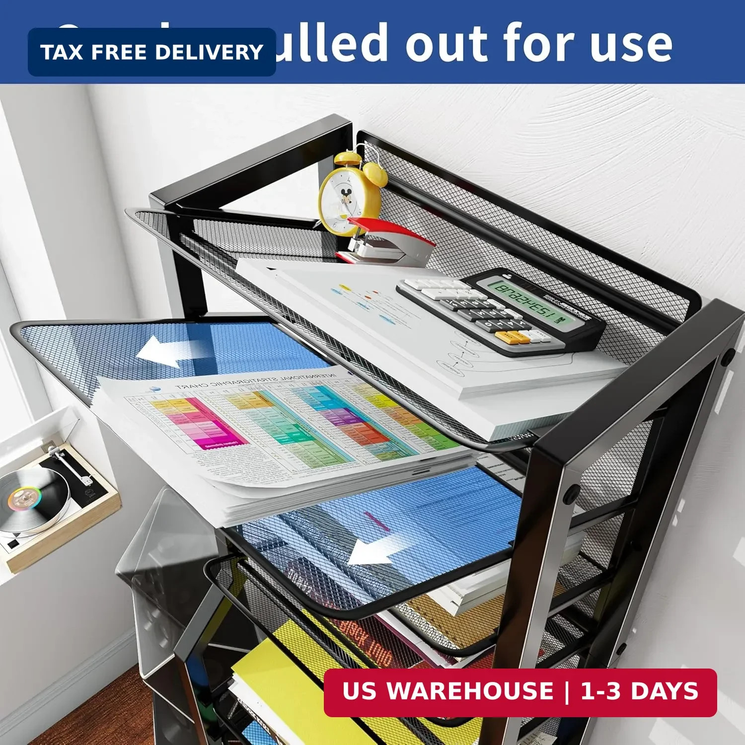 Simple Trending 12 Tier Rolling File Cart, Desk File Organizer with Sliding Tray