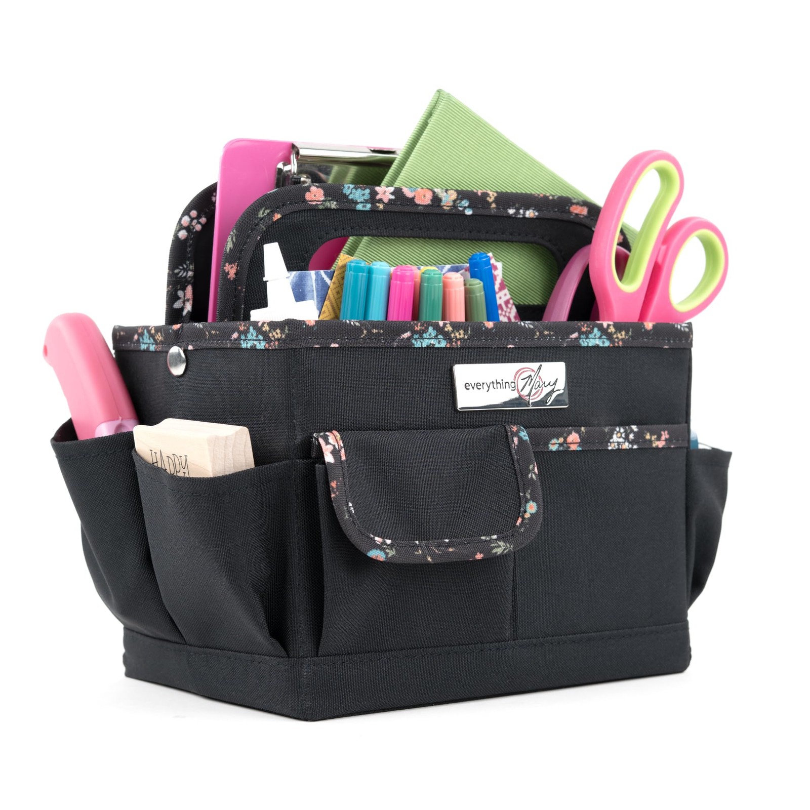 Craft Caddy Black Floral Art Storage Supply Organizer Tote School Office Home