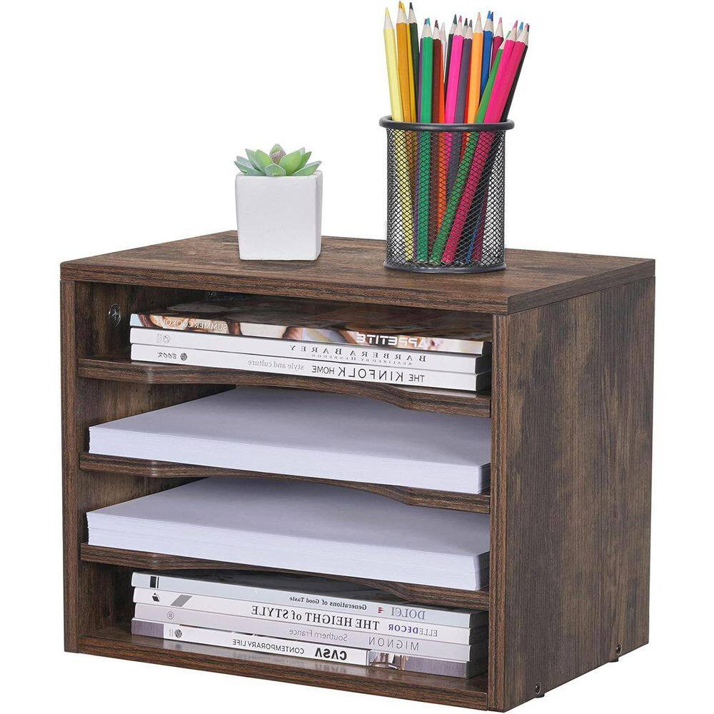 Rustic Brown 13.4 In. X 10.6 In. Wood Vintage Desktop File Organizer