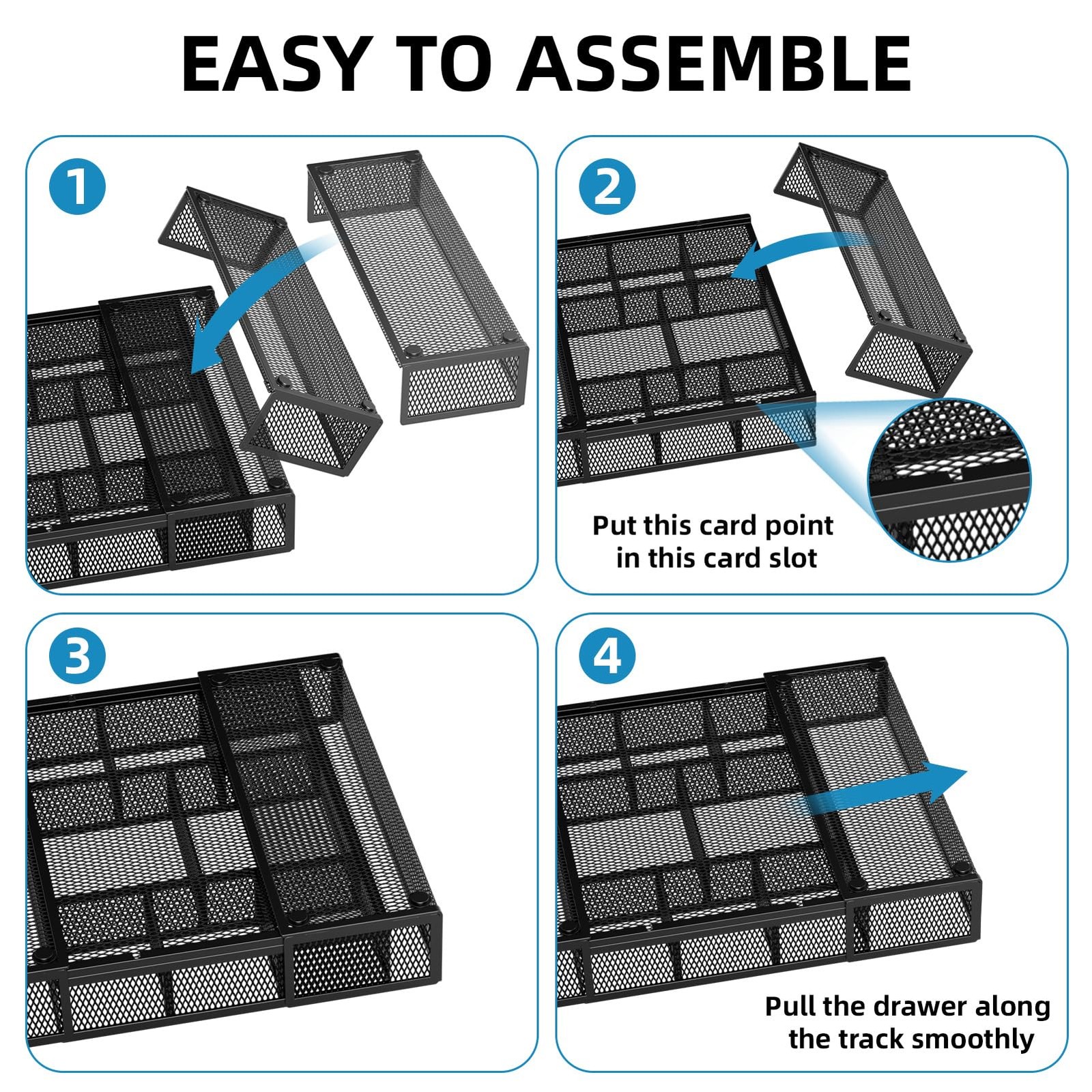 Expandable Desk Drawer Organizer, Mesh Drawer Organizer Tray with 10 Adjustab…
