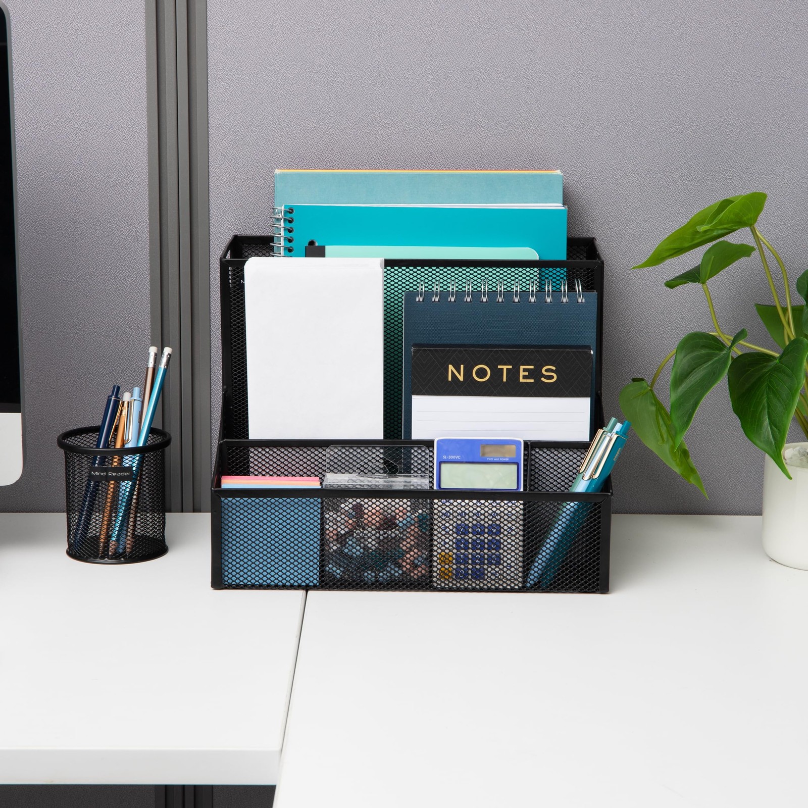 Desktop Organizer Vertical File Storage Metal Mesh 12.15×9.5×9.5 Inch Box