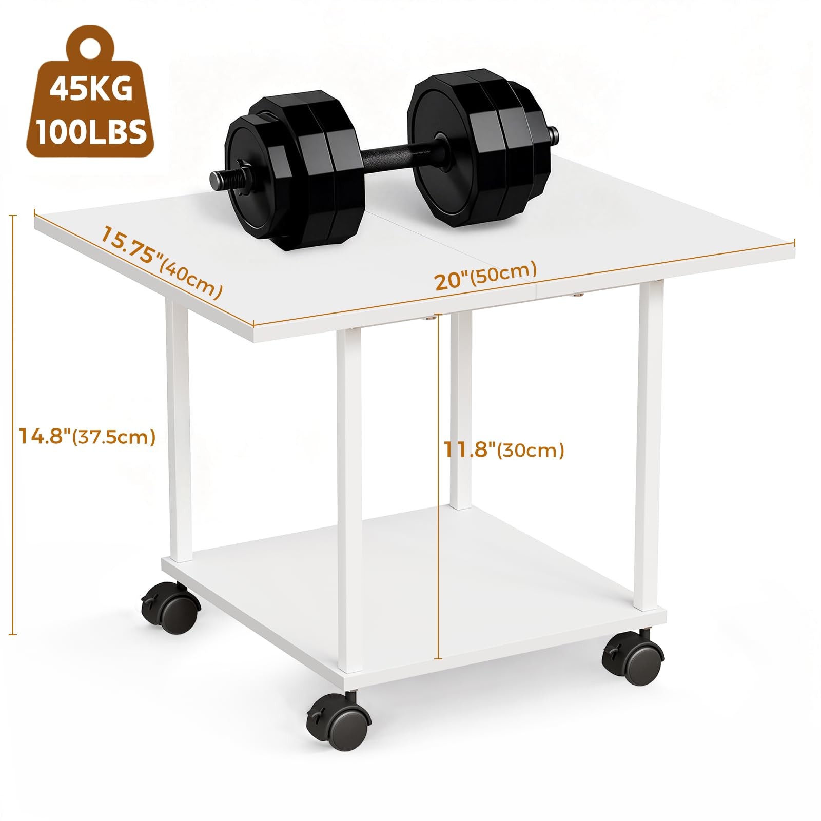 BEWISHOME Printer Stand,2-Tier Industrial Mobile 2-Tier, White/Brown