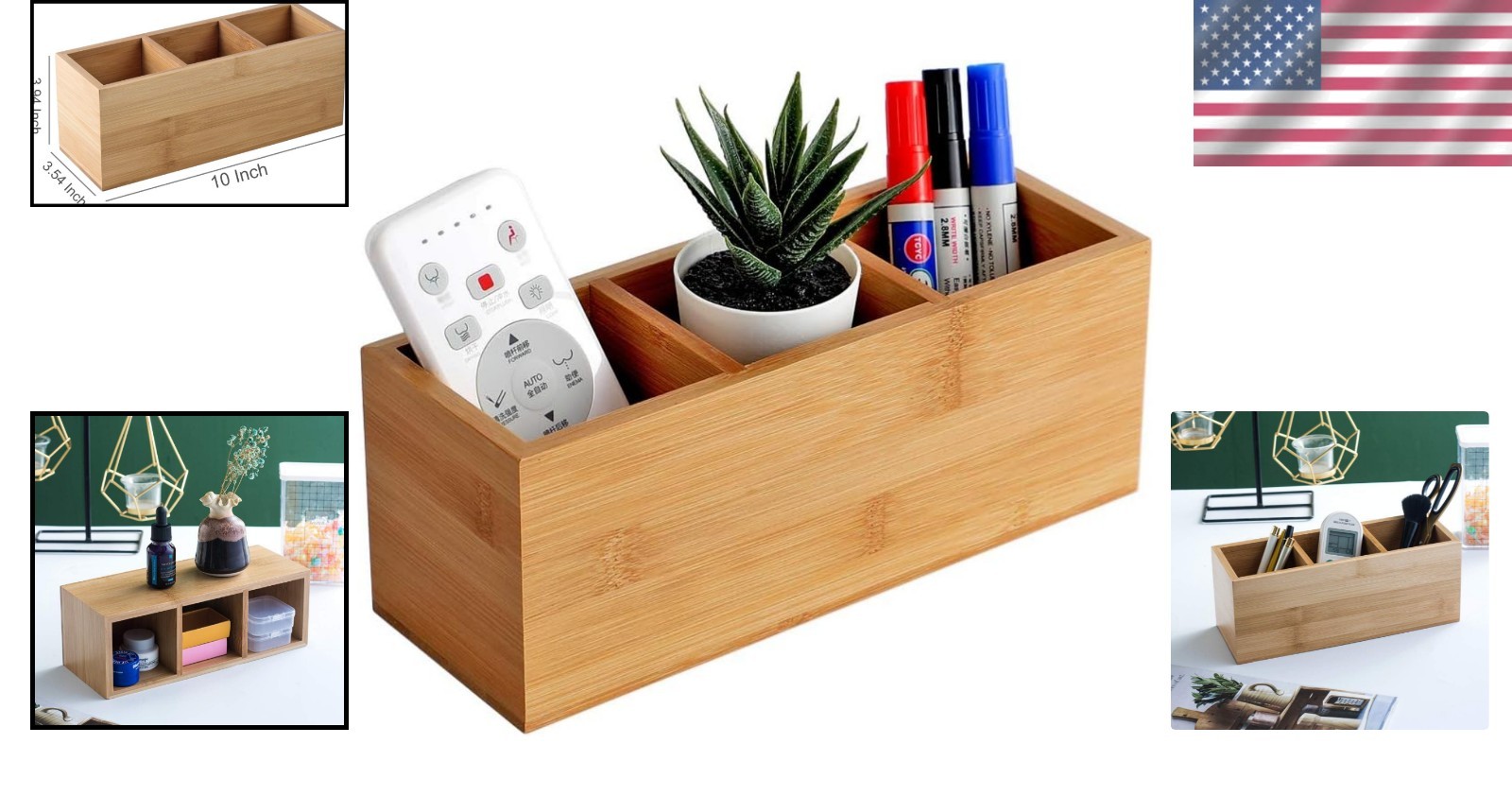Eco-Friendly Bamboo Desk Organizer with 3 Compartments – Multi-Functional Caddy