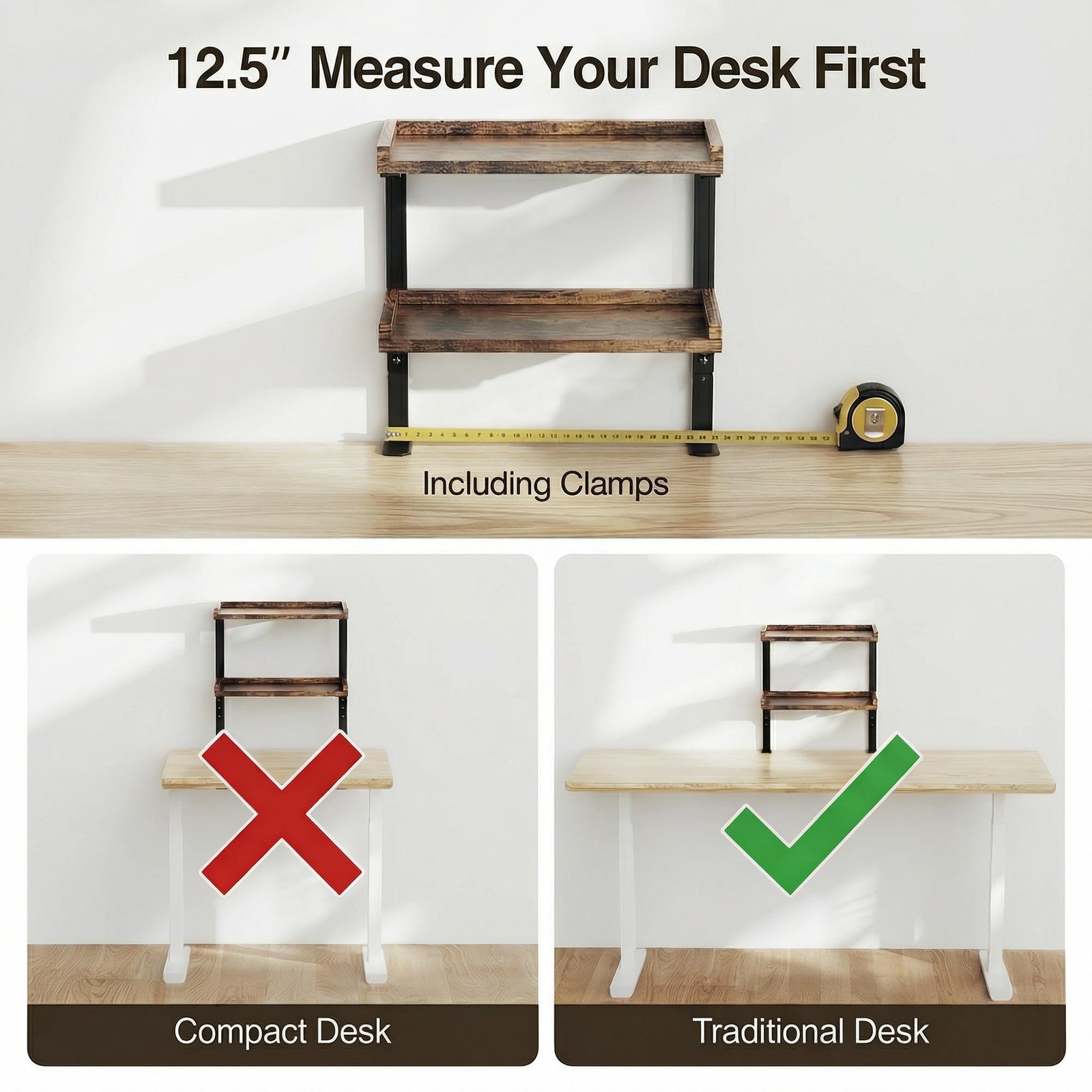 2 Tier 12 5 Inch Wood Desk Shelf Tabletop Storage Rack Office Gaming Accessories