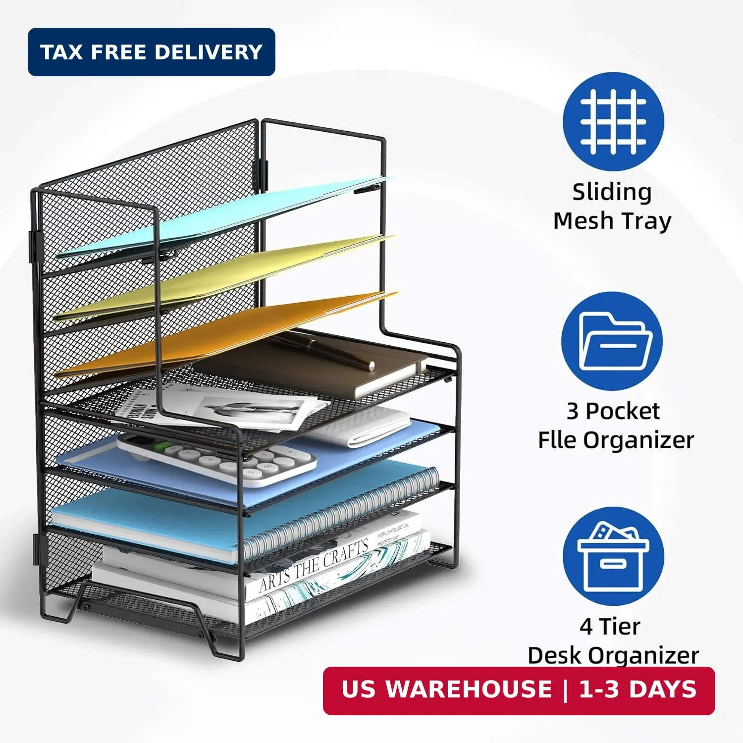 SUPEASY 7 Tier Desk File Organizer, Mesh Letter Tray Paper Organizer with File H