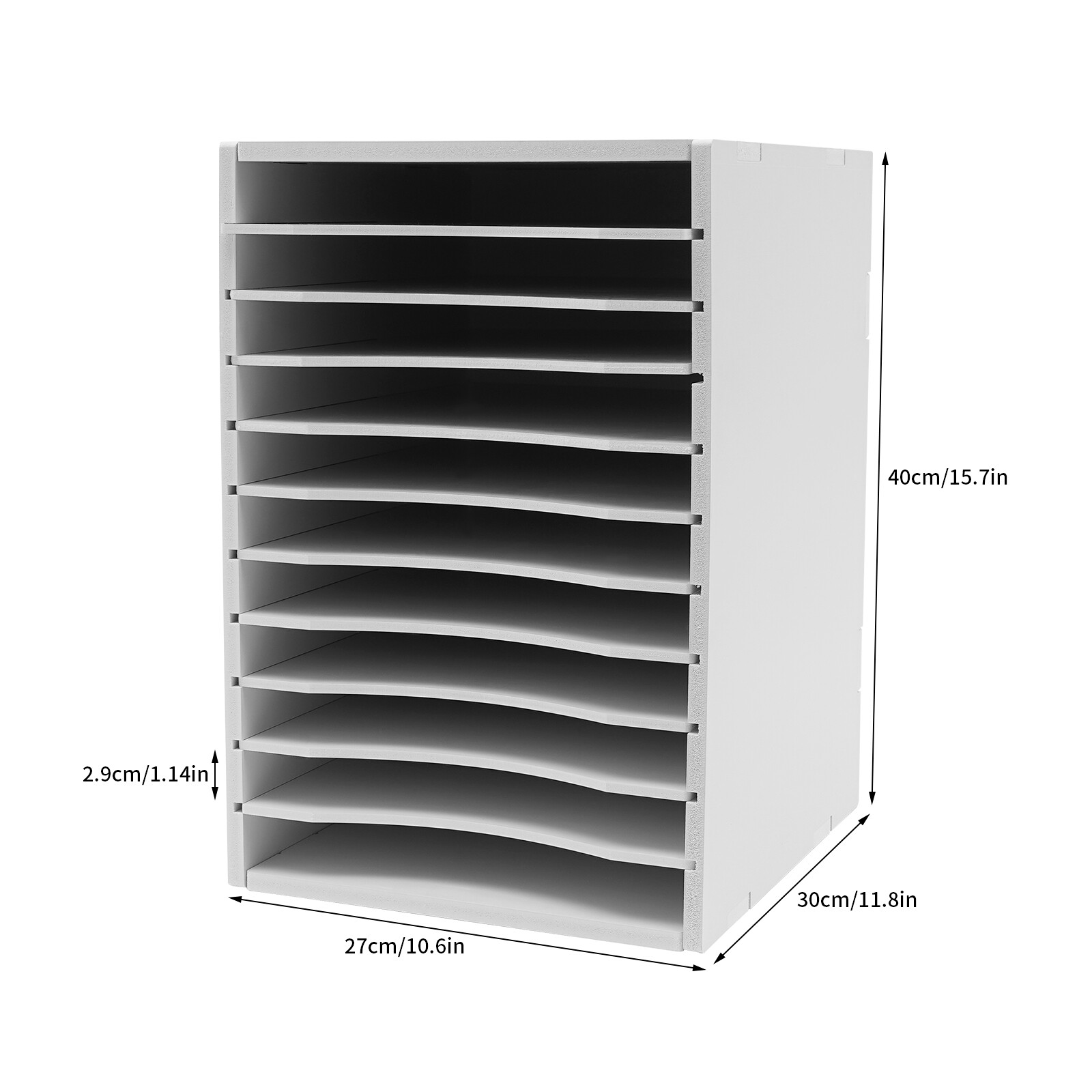 11 Compartment White Vertical Desktop Sorter Letter-size Shelves Stationary