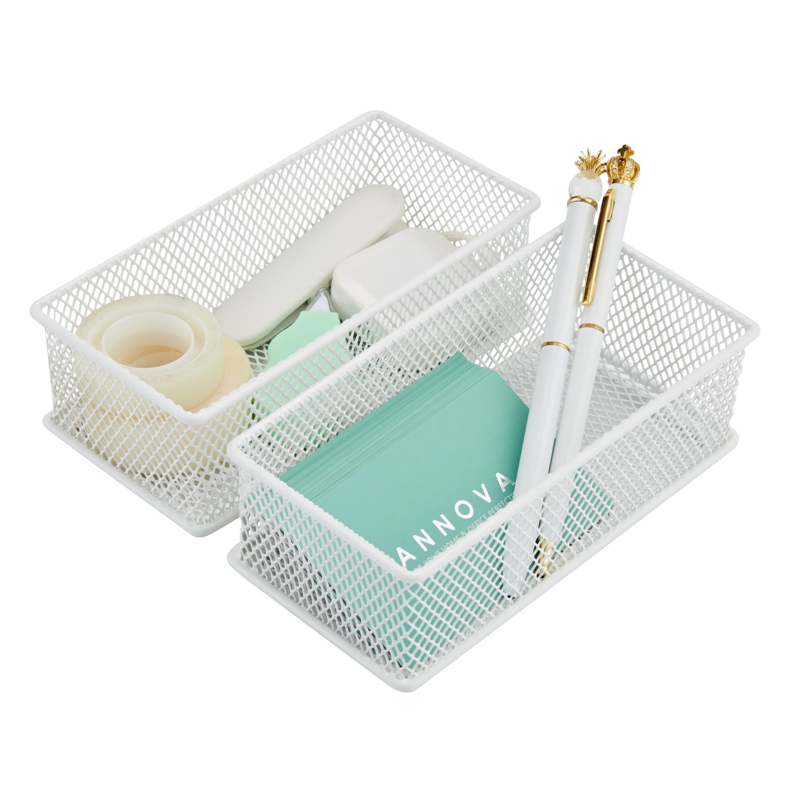 Mesh Stackable Drawer Shelf Organizer Bins Tray White 2 Pack 3x6x2 Inch