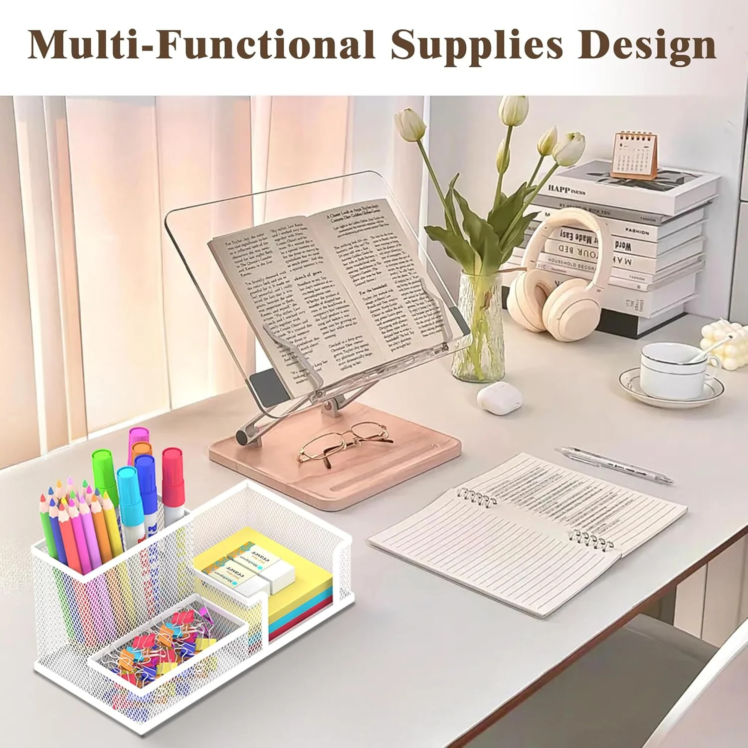 Pen Holder Desk Organizer, Office Supplies Pencil Holder with 3 Compartments,Des