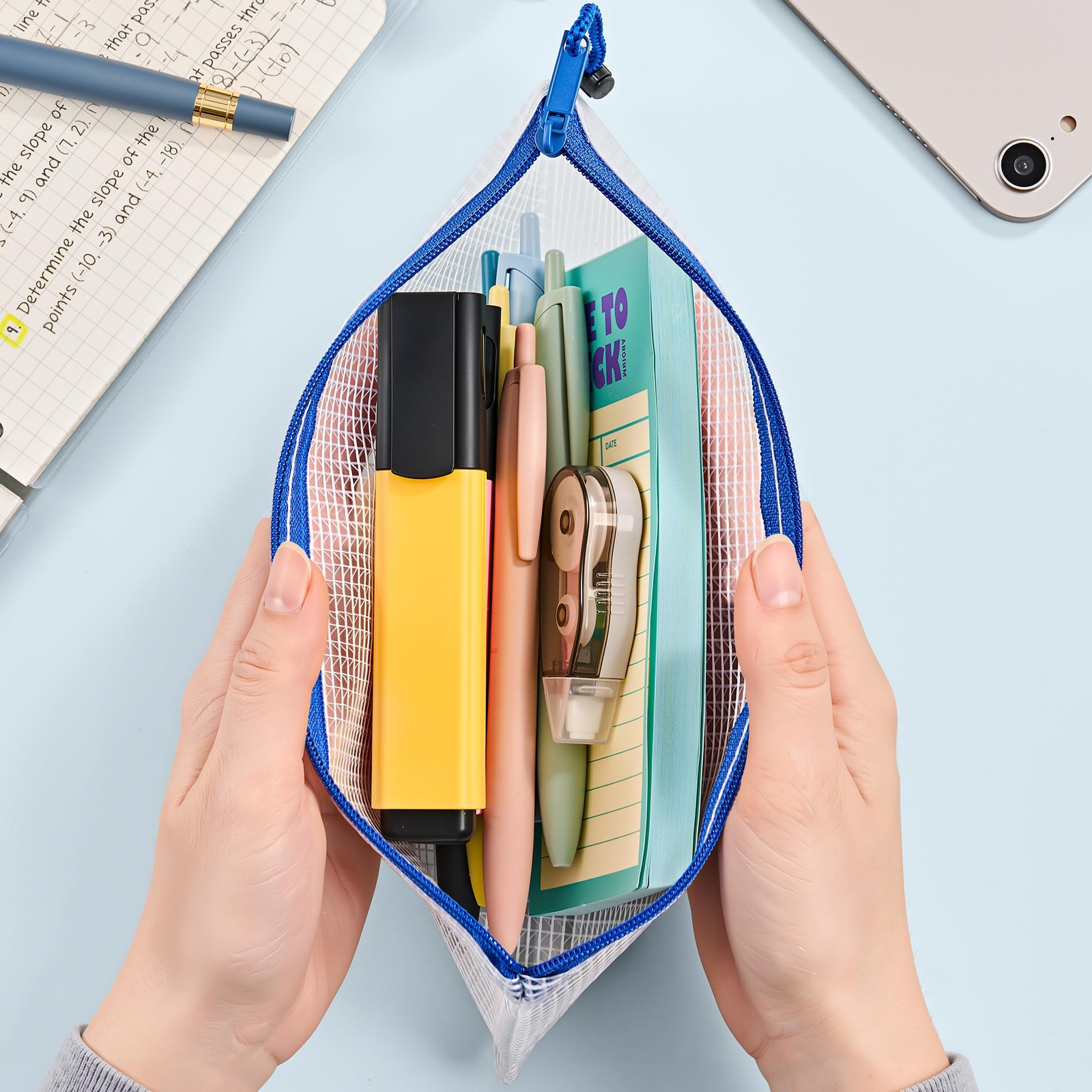 A6 Mesh Zipper Pouch Bags Waterproof Pencil Cash Storage 8 Colors 24 Pack