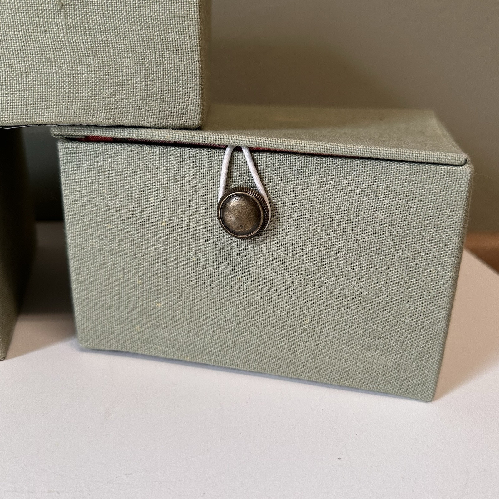 Cloth Bound Green Fabric Wrapped Lot of 3 Flip Boxes Storage Boxes Decor Boxes