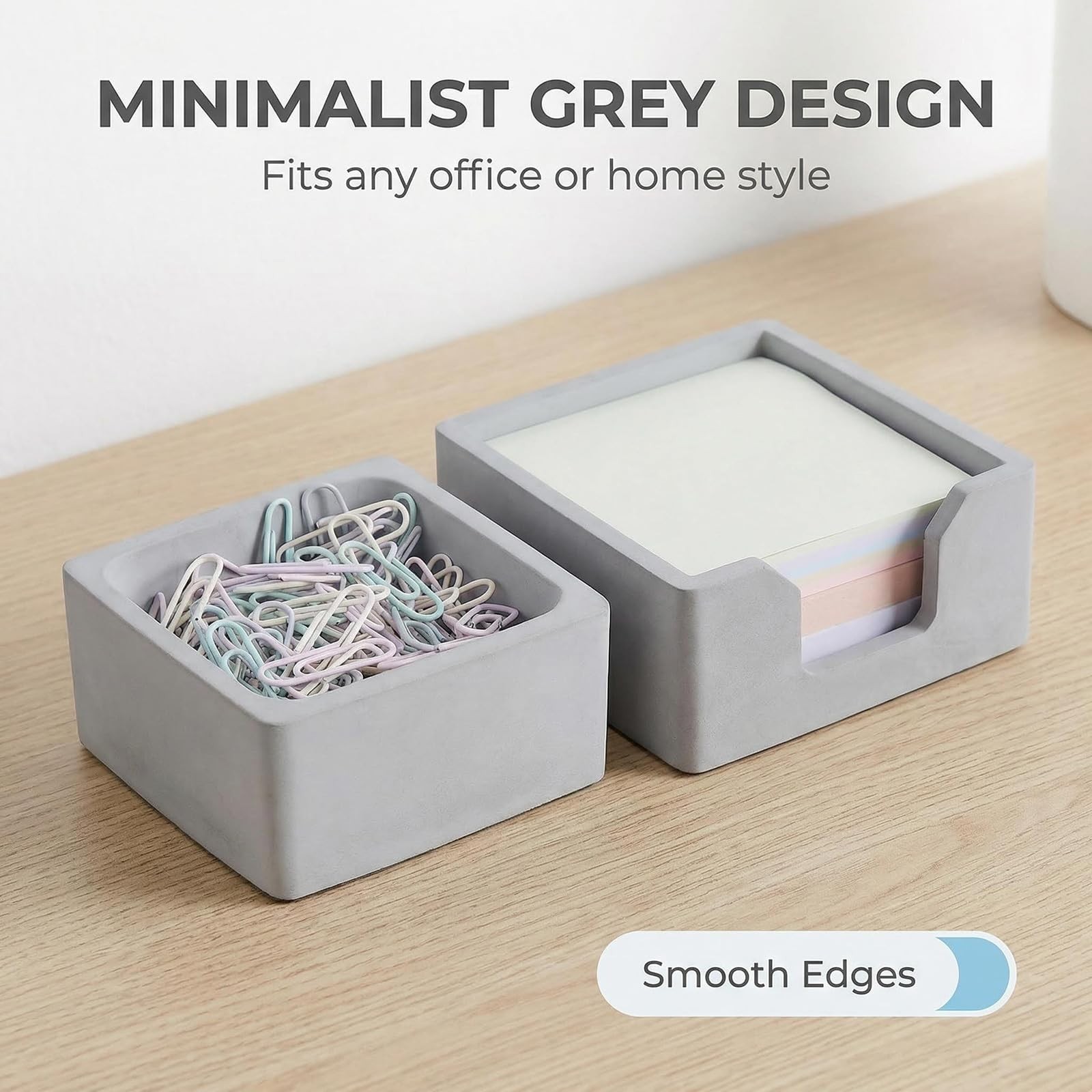 Concrete Desk Organizer Set of 2 – Minimalist Sticky Note Holder & Clip Dispe…