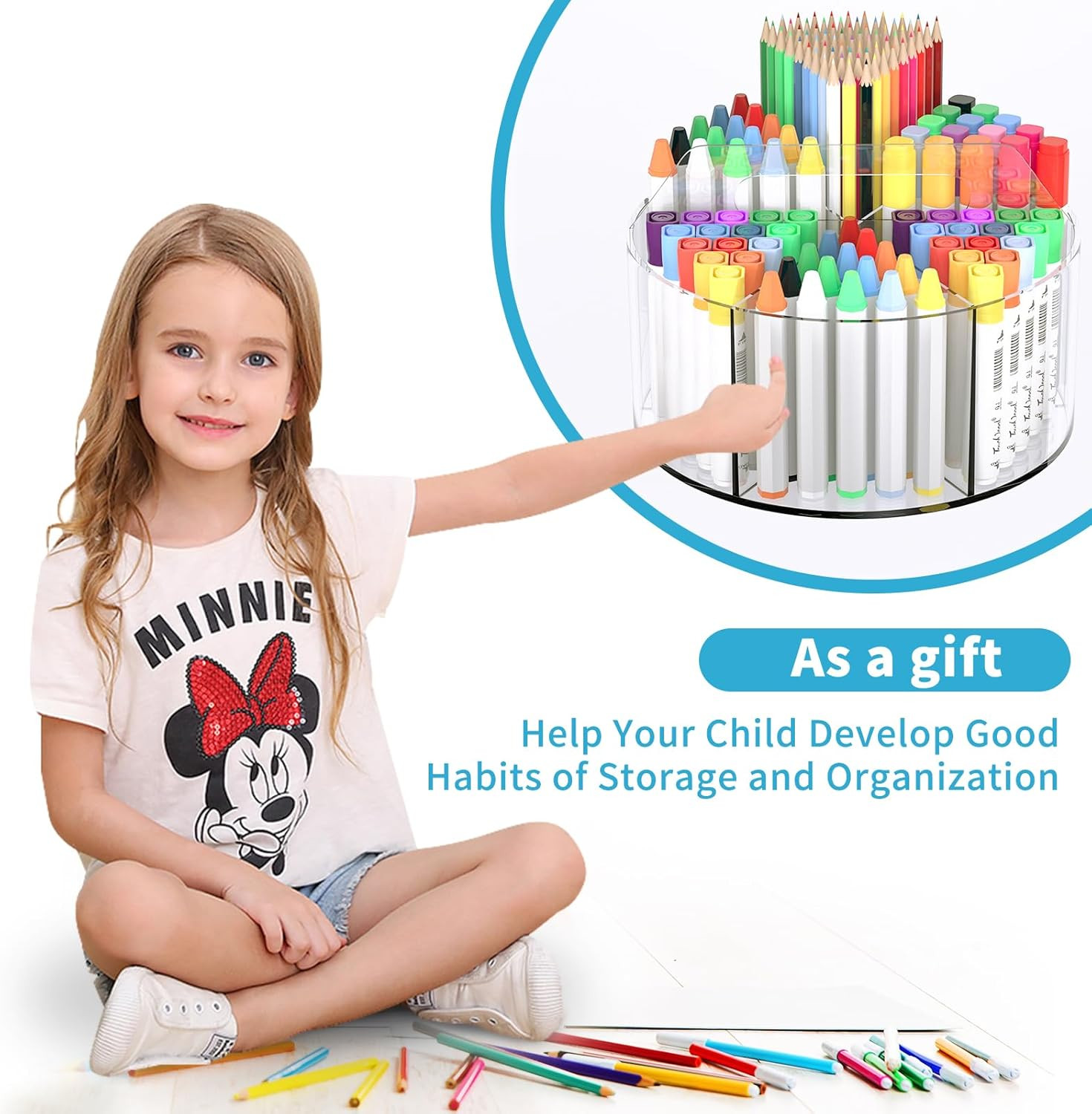 Rotating Acrylic Marker Organizer for Desk Clear 6-Compartment Storage
