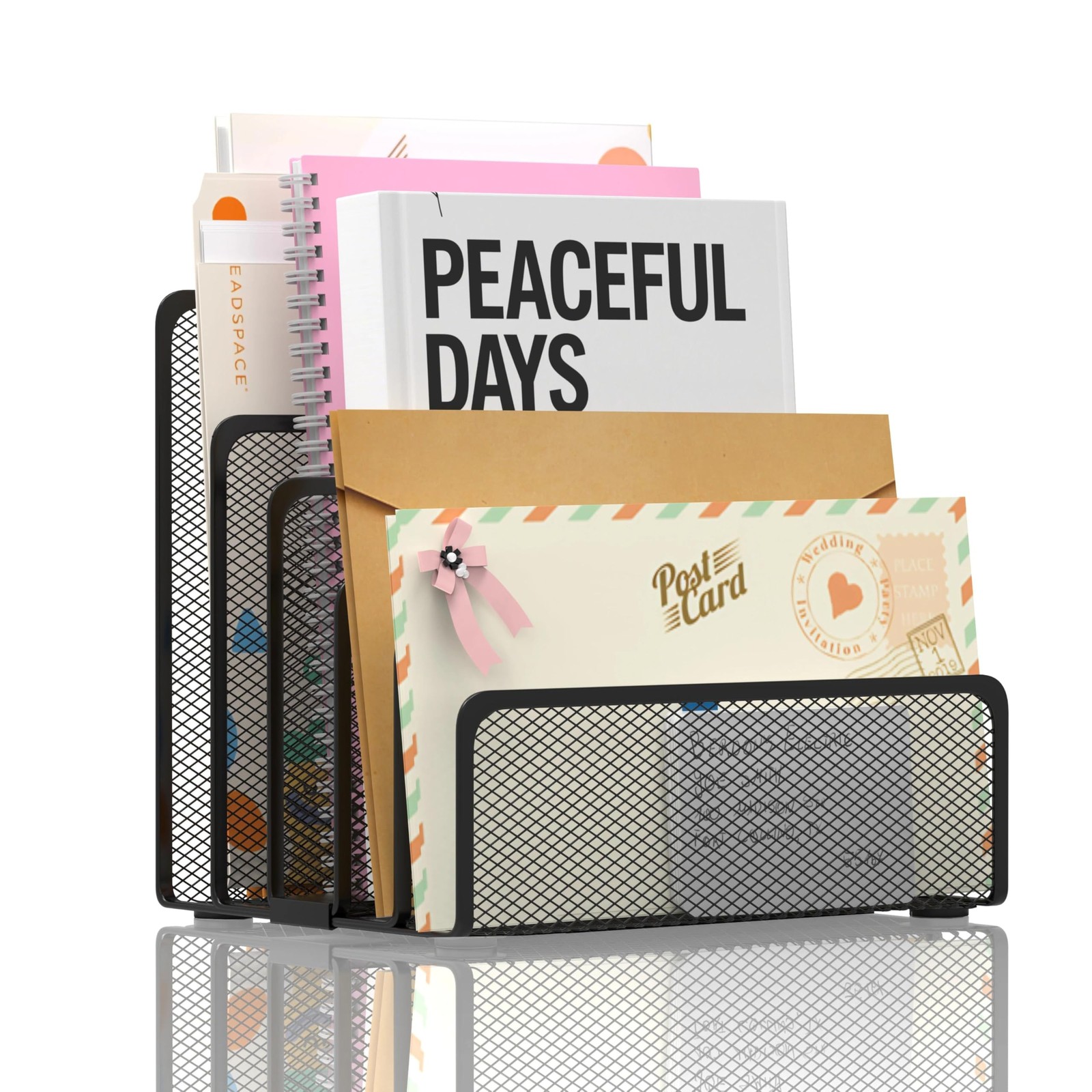 Black Metal Mail Holder for Desk 5-Slot File Holder Letter Sorter Organizer