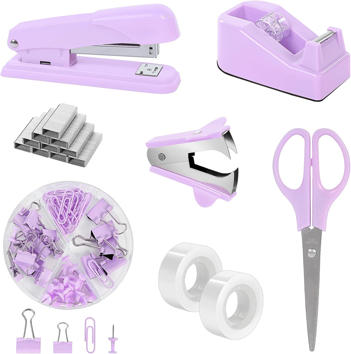 Purple Desk Accessories, Purple Office Supplies Set, Stapler, Tape Dispenser,…