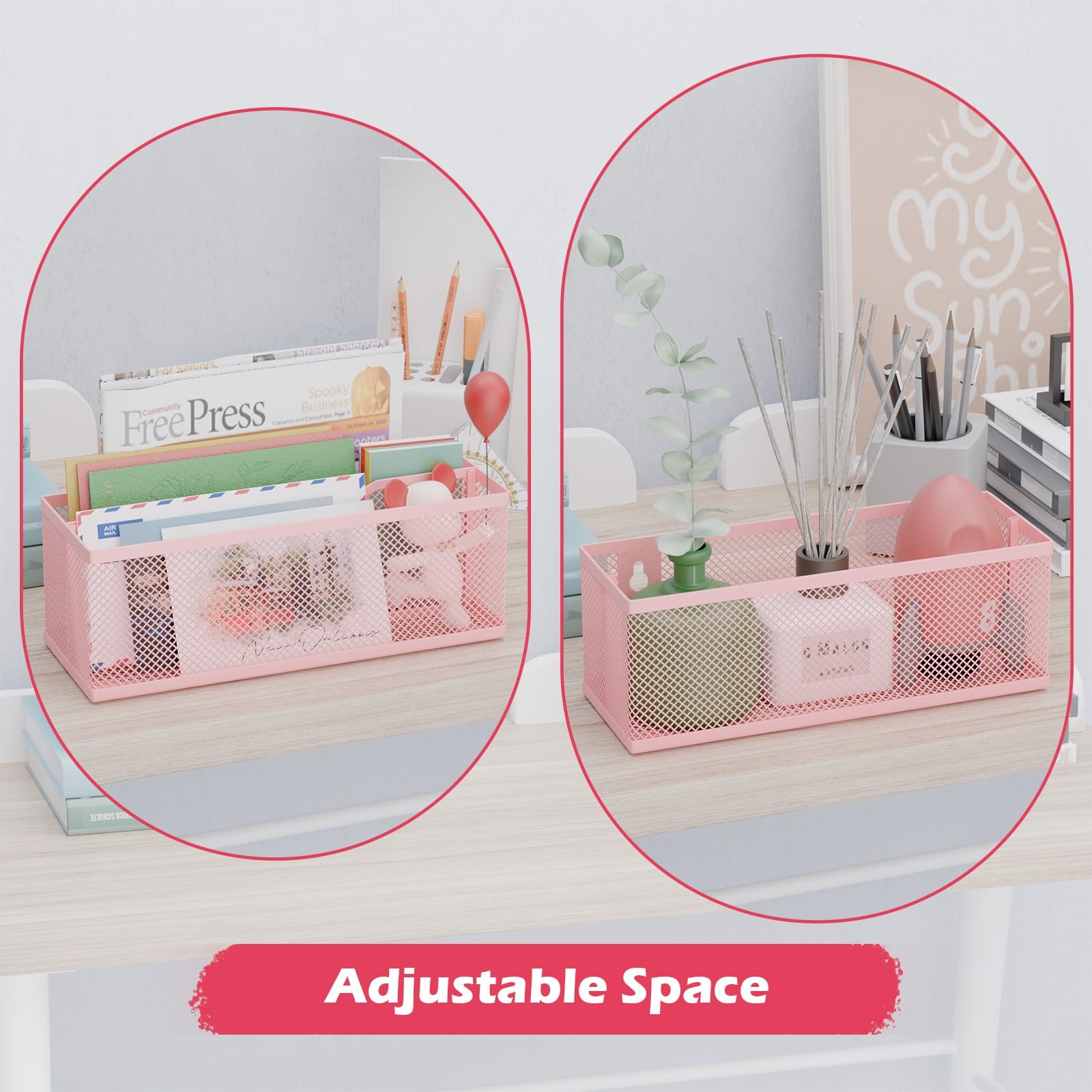 Mail Organizer Countertop 2 Slots Pink Basket Wall Mounted Desktop Sorter