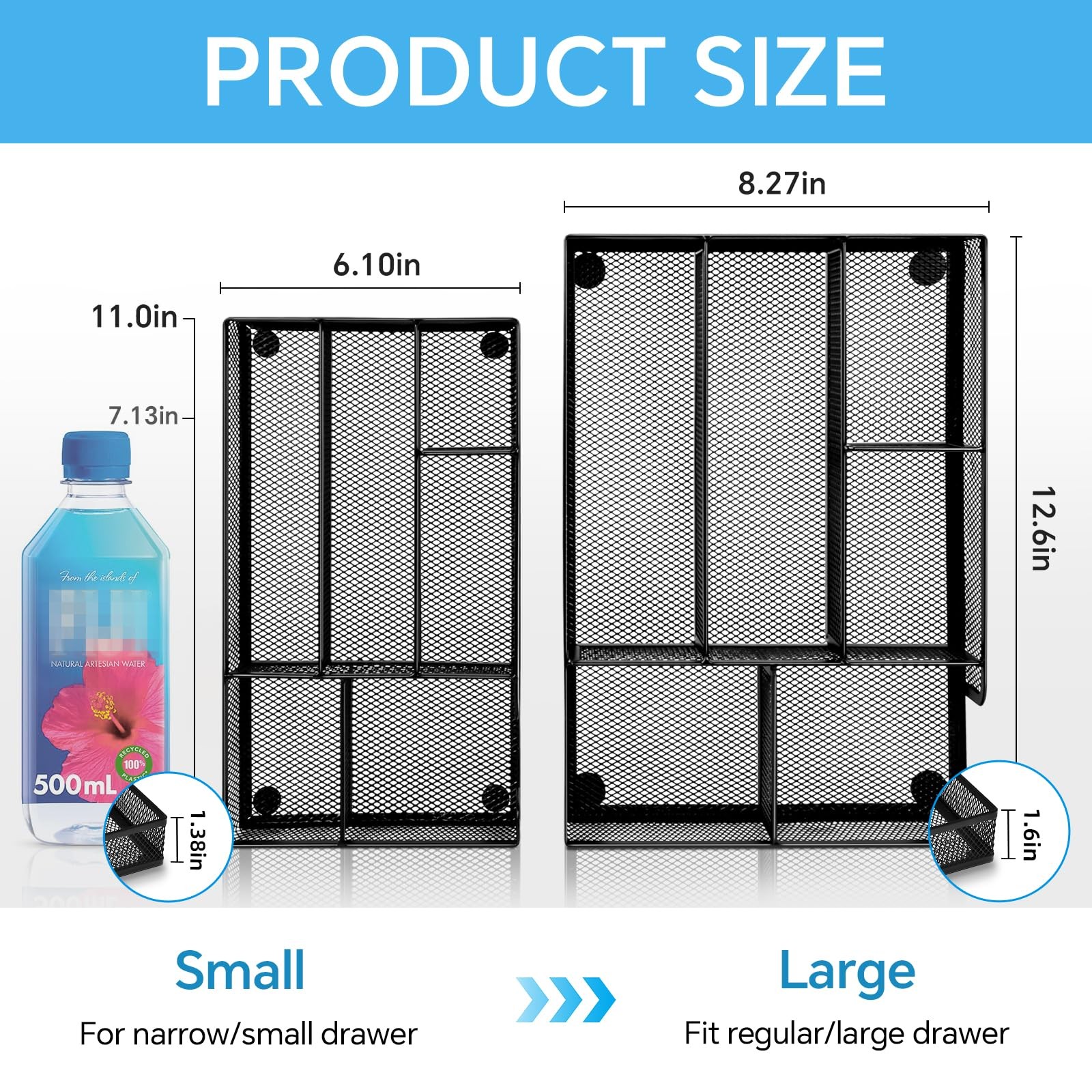 Desk Drawer Organizer, Office Divider Organizer Tray with Large, Black