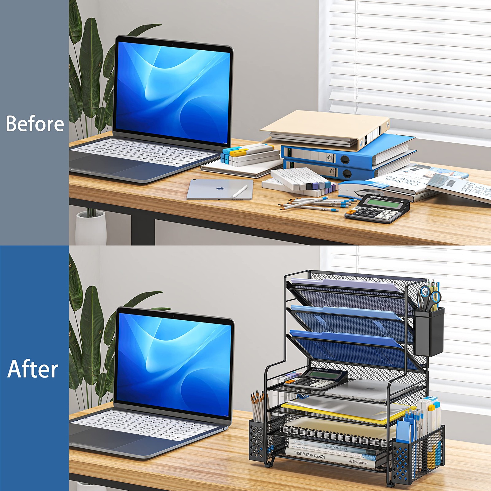 Simple Trending 7 Tier Desk File Organizer, Letter Tray Paper Organizer with Pen