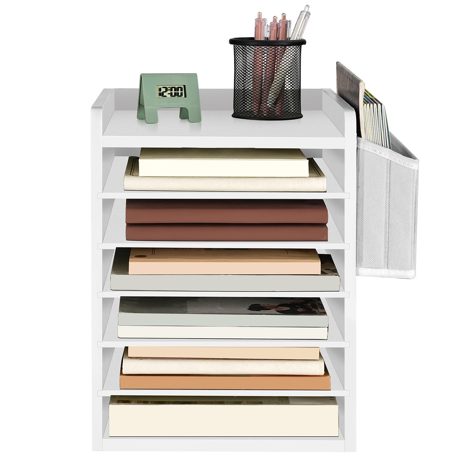 Adjustable Countertop Mail Sorter, 6 Tier Wooden Paper Organizer, Vertical Li…