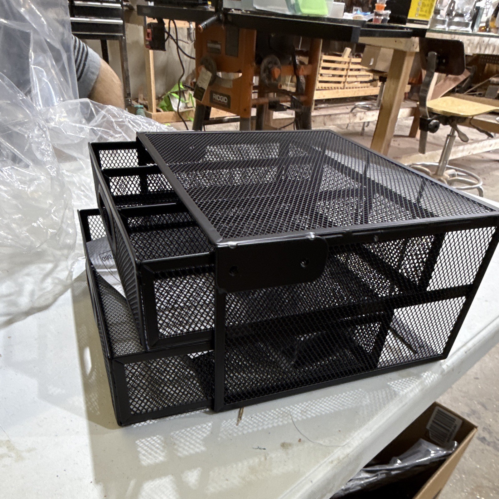 Black Metal Mesh 2-Drawer Desktop Organizer Storage Unit with Drawers