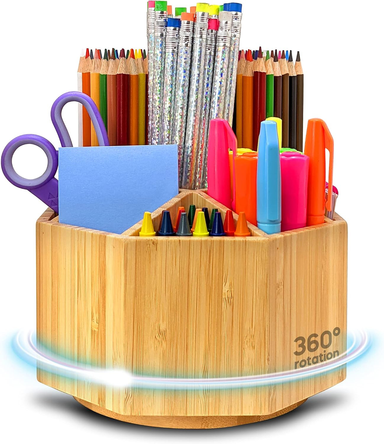 Bamboo Art Supply Organizer – Pencil & Pen Holder – Kids & Adults Desk Organizer