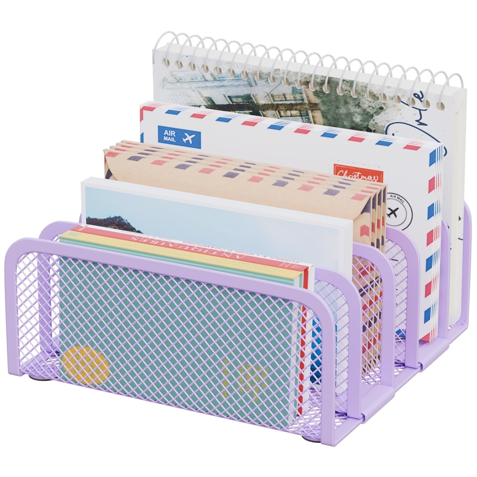 Black Metal Mail Organizer – 5-Slot Desktop File Holder for Office & Home